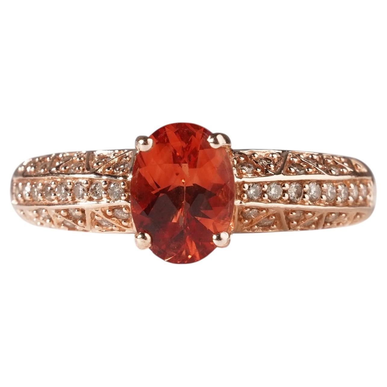 Anello in oro rosa 14K con granato arancione e diamanti in stile Art Déco O / 7 in vendita