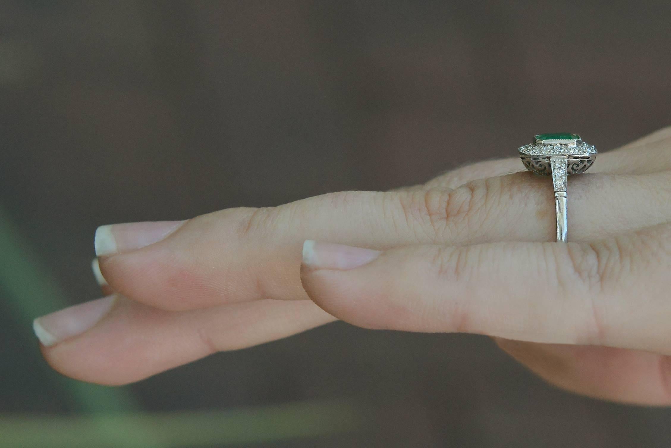 Square Cut Art Deco Style Square Emerald Diamond Engagement Ring For Sale