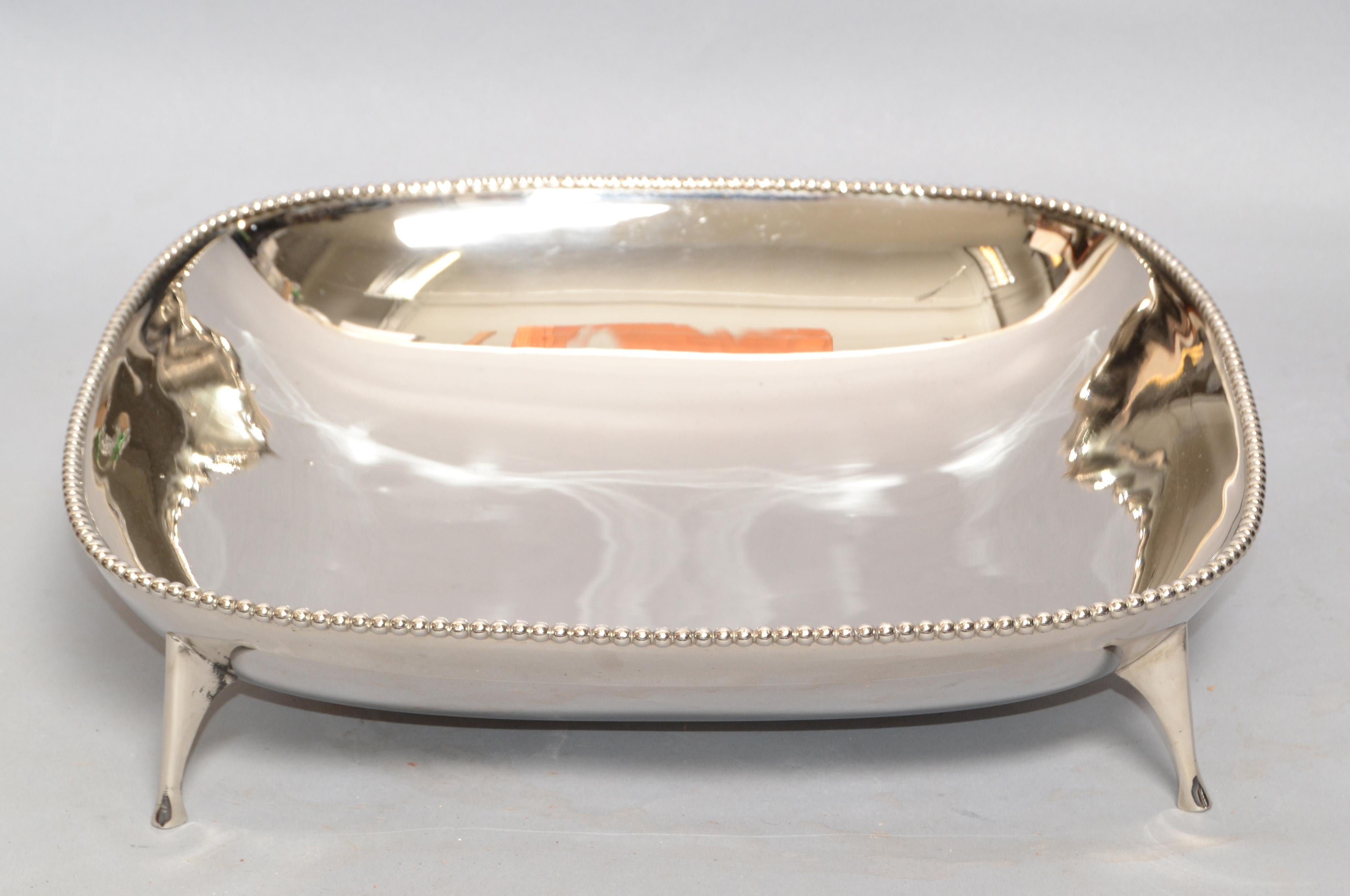 Art Deco Style Square Footed Bowl Silver Plated & Silver Border Centerpiece For Sale 5