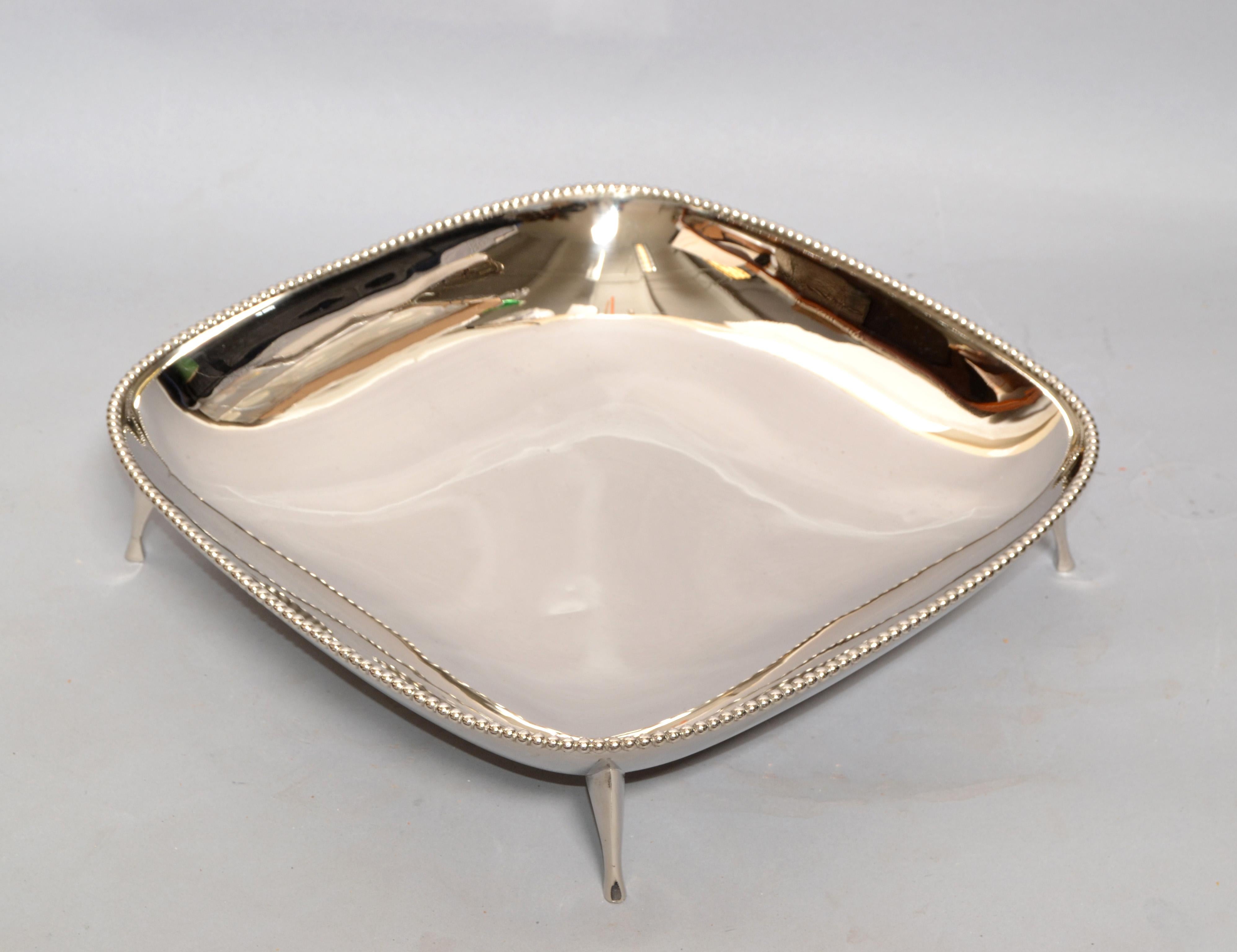 American Art Deco Style Square Footed Bowl Silver Plated & Silver Border Centerpiece For Sale