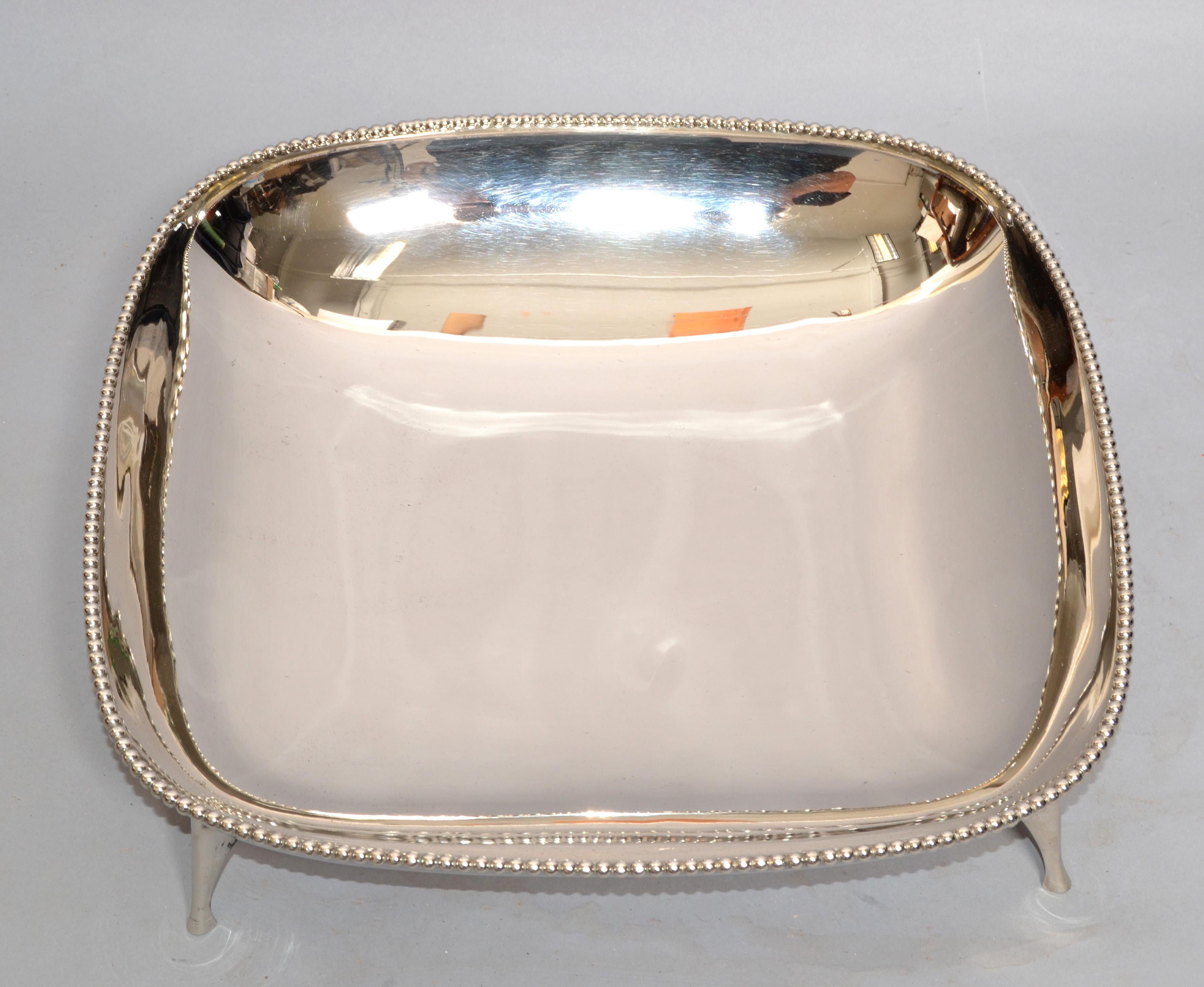 Hand-Crafted Art Deco Style Square Footed Bowl Silver Plated & Silver Border Centerpiece For Sale