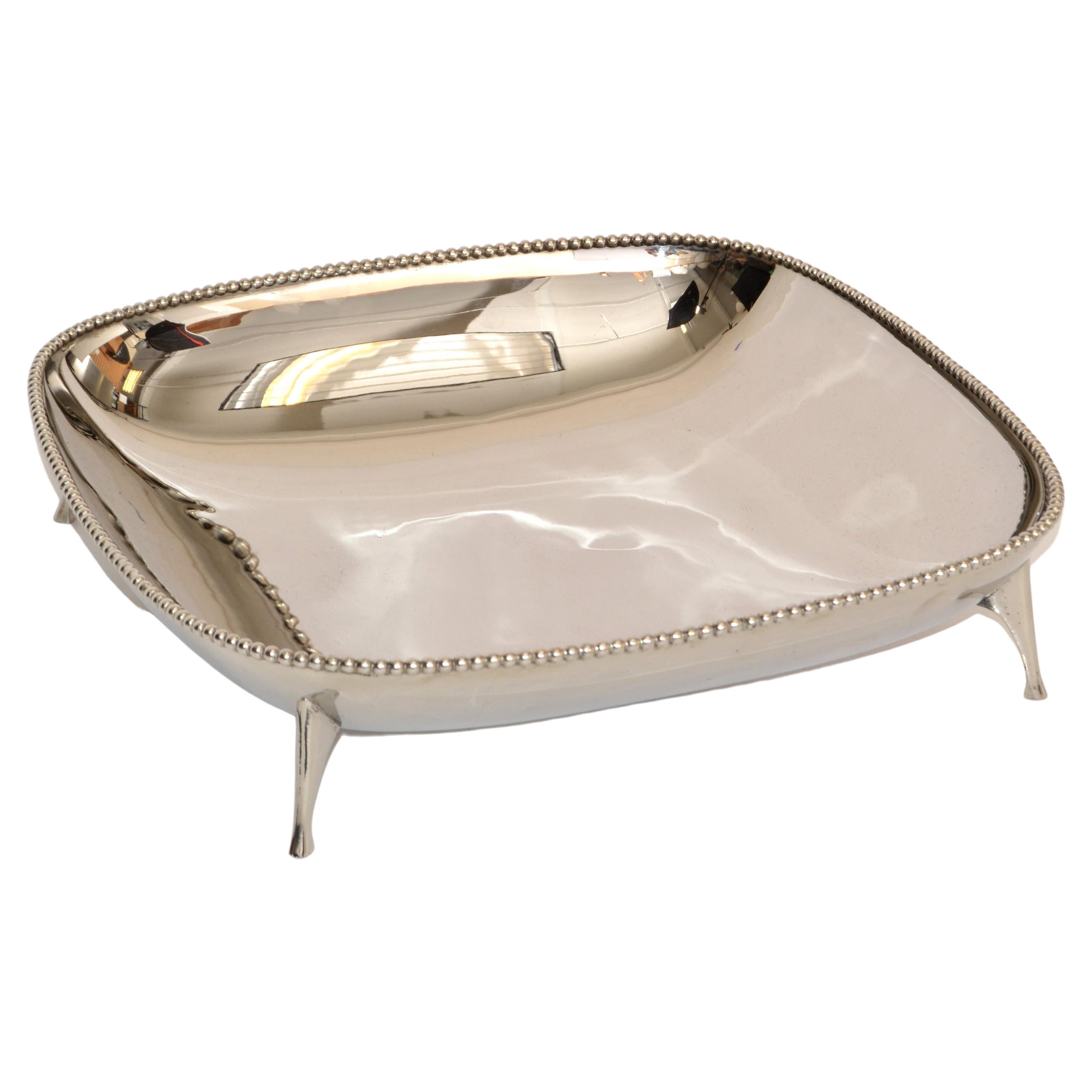 Art Deco Style Square Footed Bowl Silver Plated & Silver Border Centerpiece For Sale