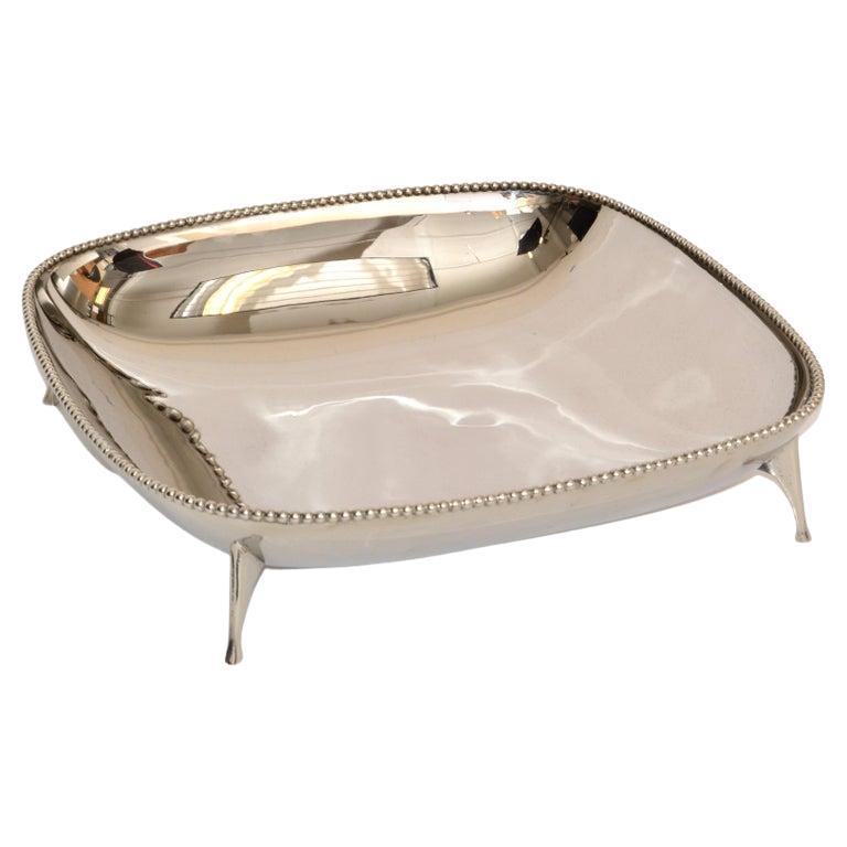 Art Deco Style Square Footed Bowl Silver Plated & Silver Border Centerpiece