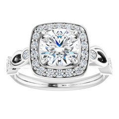 Art Deco Style Square Halo GIA Round Brilliant White Diamond Engagement Ring