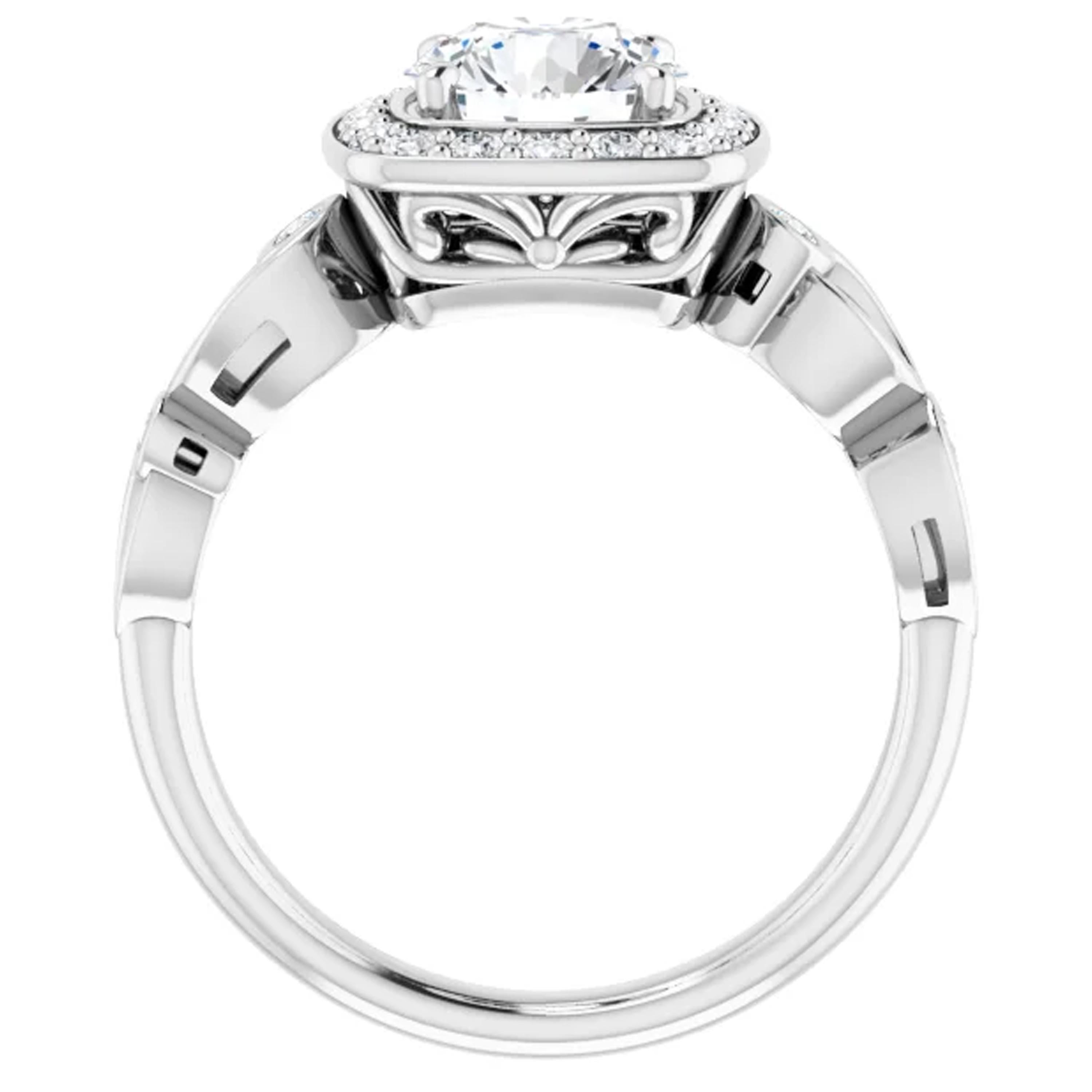 Contemporary Art Deco Style Square Halo GIA Round Brilliant White Diamond Engagement Ring For Sale