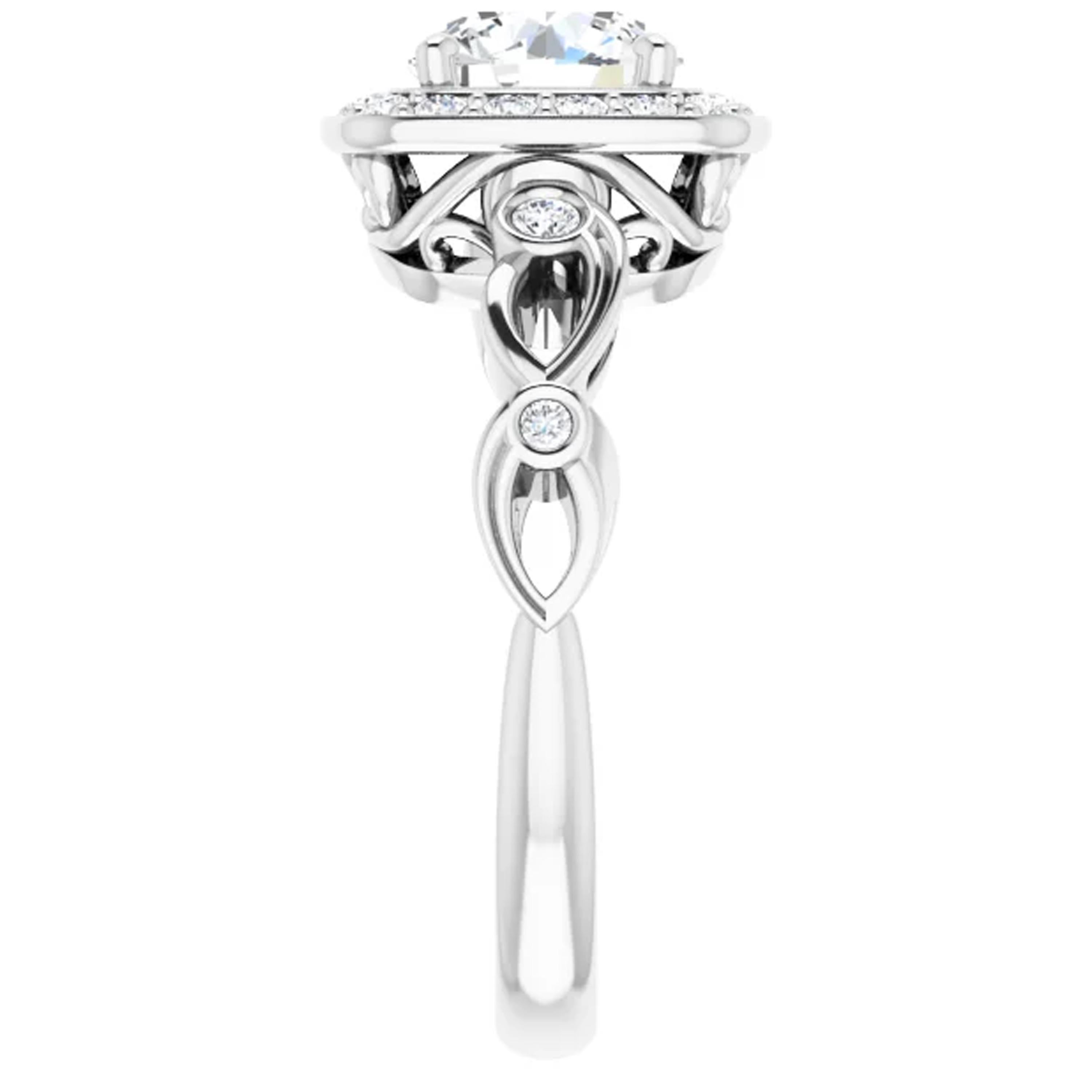 Round Cut Art Deco Style Square Halo GIA Round Brilliant White Diamond Engagement Ring For Sale