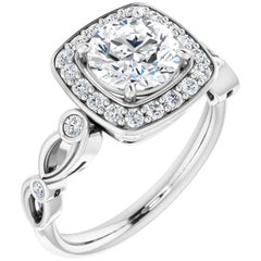 Art Deco Style Square Halo GIA Round Brilliant White Diamond Engagement Ring