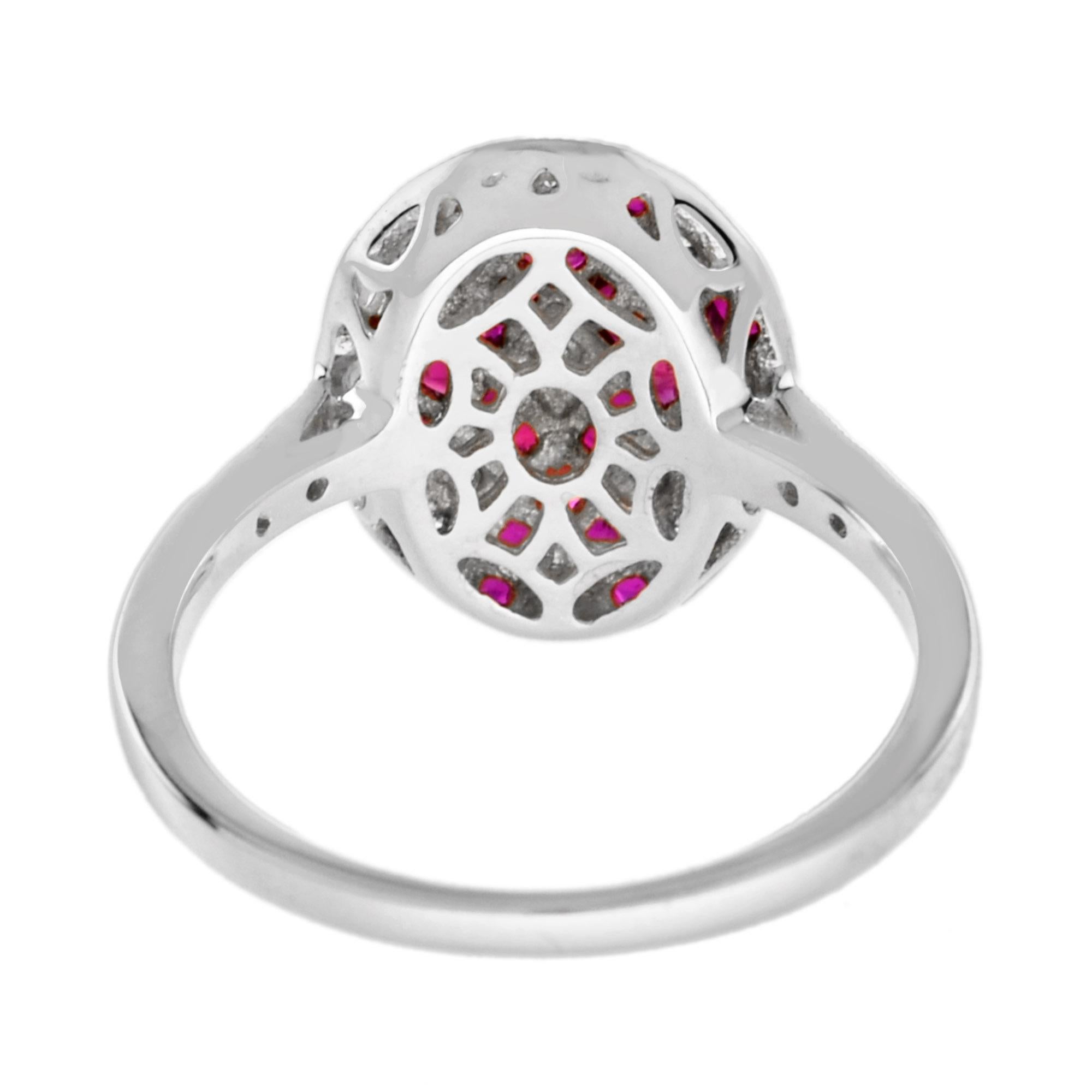 For Sale:  Art Deco Style Square Ruby and Diamond Ellipse Cocktail Ring in 18K White Gold 4