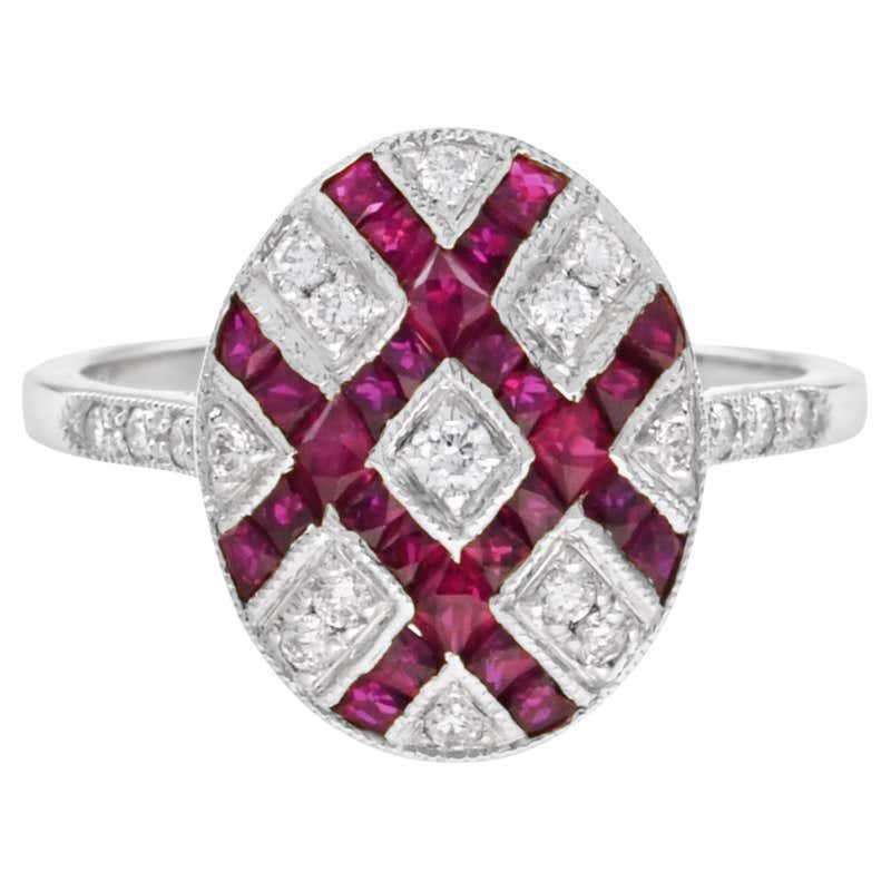 Customizable Art Deco Style Ruby and Diamond Rectangle Shape Cocktail ...