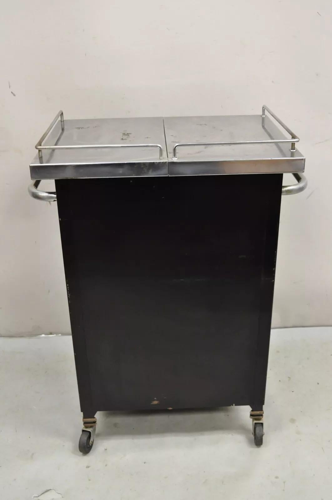 Art Deco Style Stainless Steel Metal Black Rolling Medical Dental Cabinet Table 7
