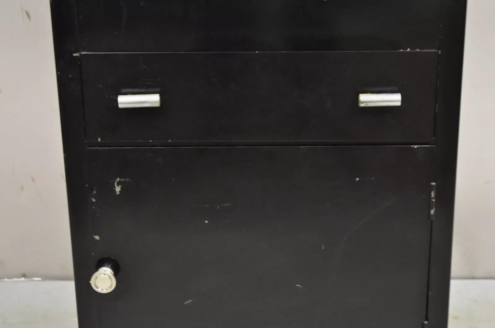 Art Deco Style Stainless Steel Metal Black Rolling Medical Dental Cabinet Table 2