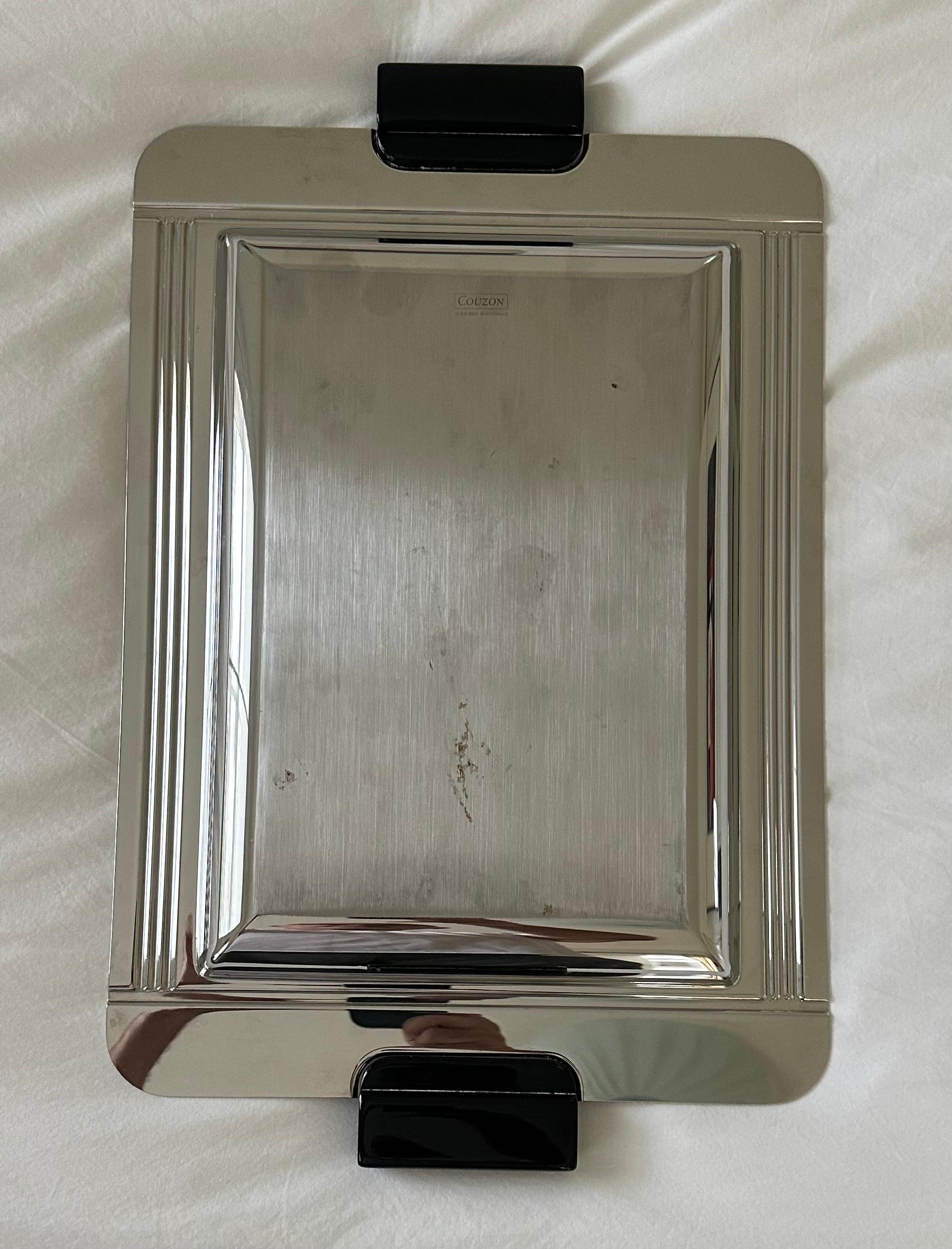 Plateau de bar en acier inoxydable et résine de style Art Déco par Jean Couzon de France en vente 4