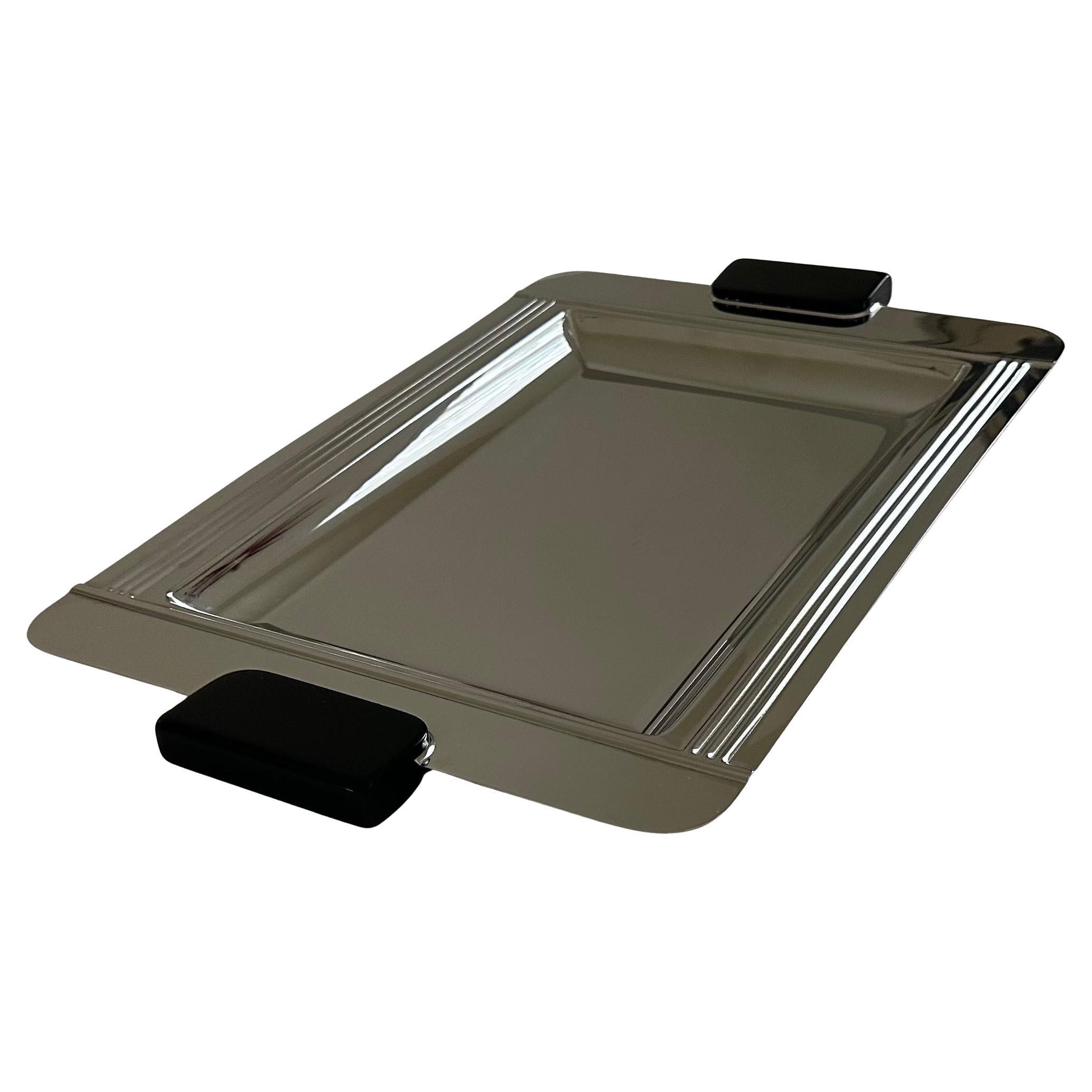 Art déco Plateau de bar en acier inoxydable et résine de style Art Déco par Jean Couzon de France en vente