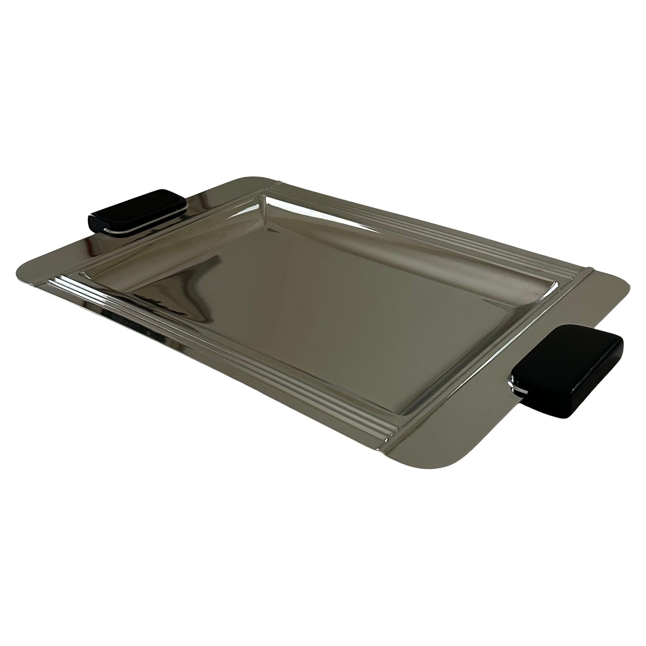 Français Plateau de bar en acier inoxydable et résine de style Art Déco par Jean Couzon de France en vente