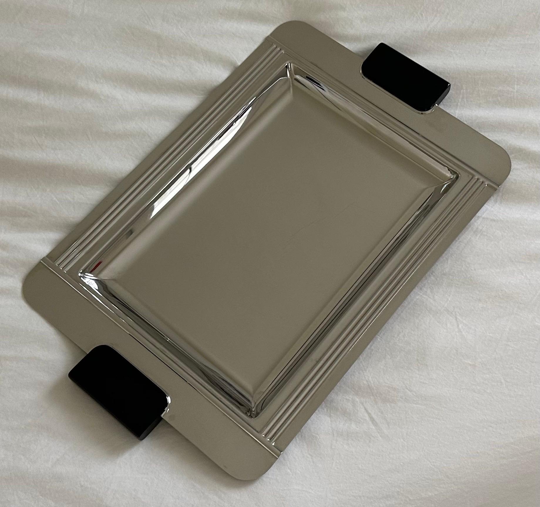 Acier inoxydable Plateau de bar en acier inoxydable et résine de style Art Déco par Jean Couzon de France en vente