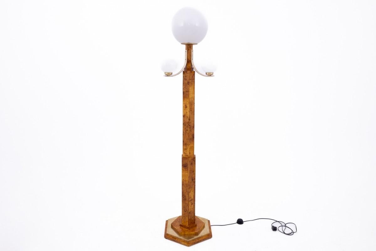 Walnut Art Deco style standing lamp, Poland, 1950s. For Sale