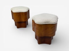 Reposapiés Estilo Art Decó, Motivo Estrella, Madera de Burl, Lino Beige, s. XXI