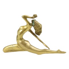 Estatua Estilo Art Decó Elegante Mujer Desnuda Latón Macizo