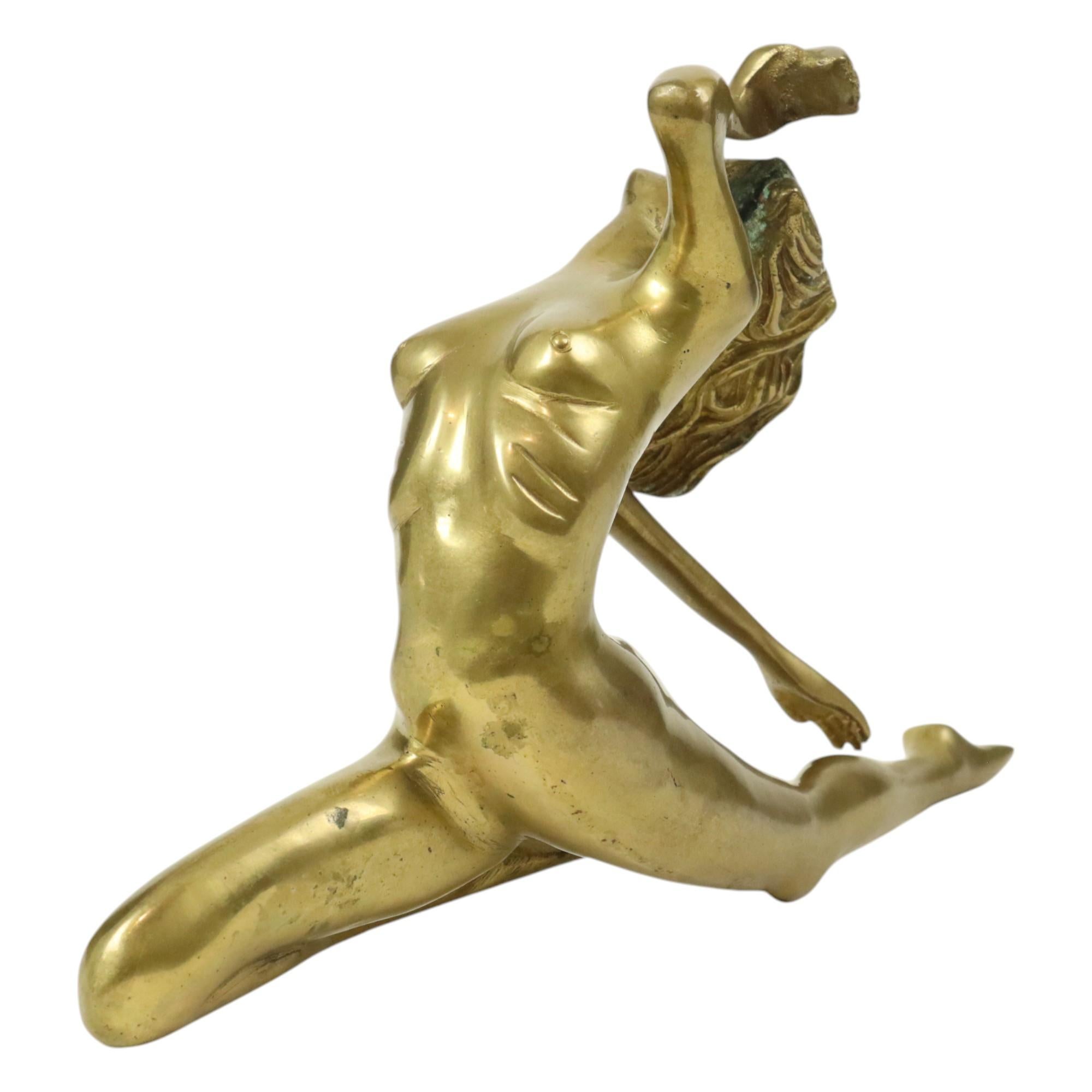 Art Déco Statua in stile Art Deco Eleg Donna Nuda in ottone massiccio in vendita