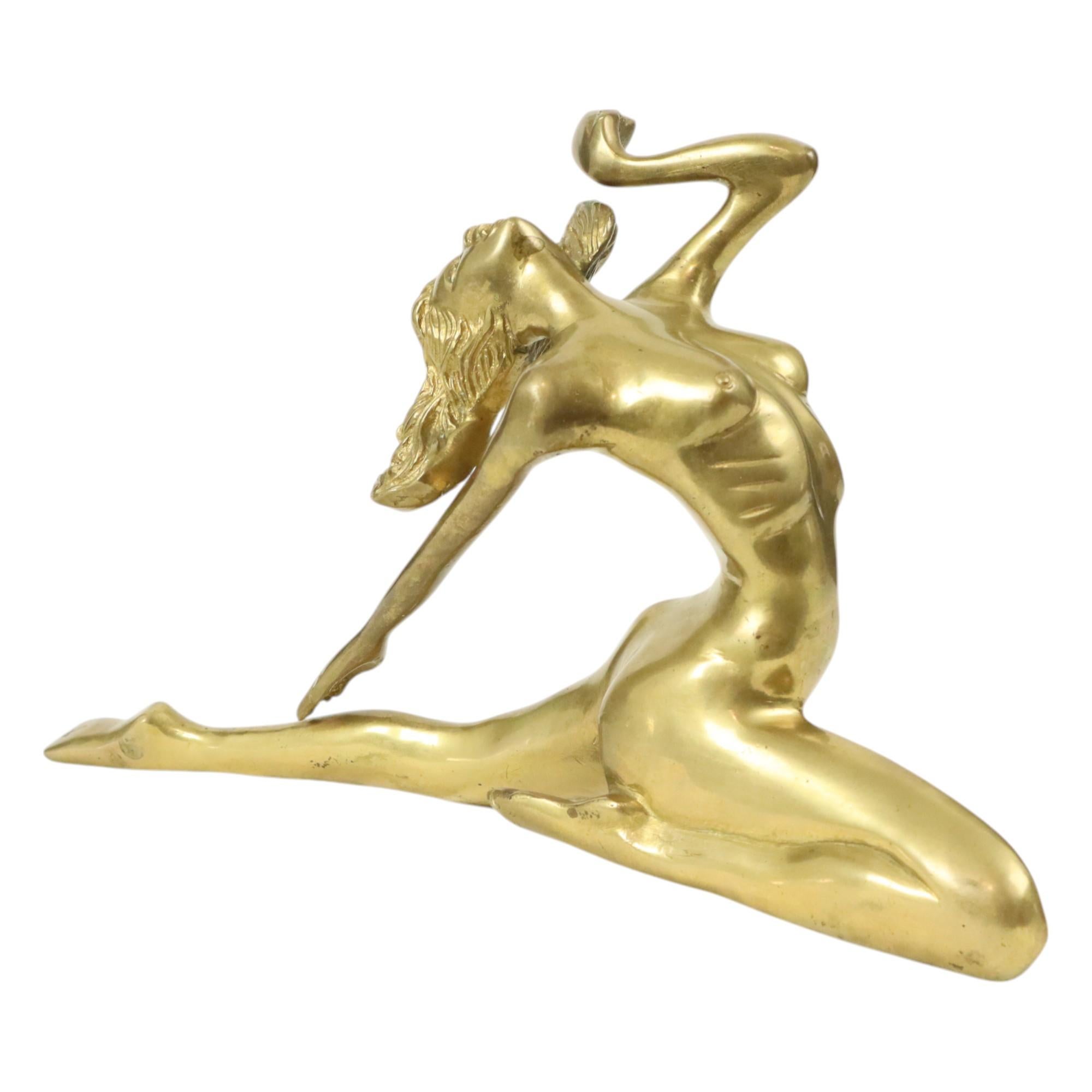 Calco Statua in stile Art Deco Eleg Donna Nuda in ottone massiccio in vendita