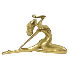 Estatua Estilo Art Decó Elegante Mujer Desnuda Latón Macizo