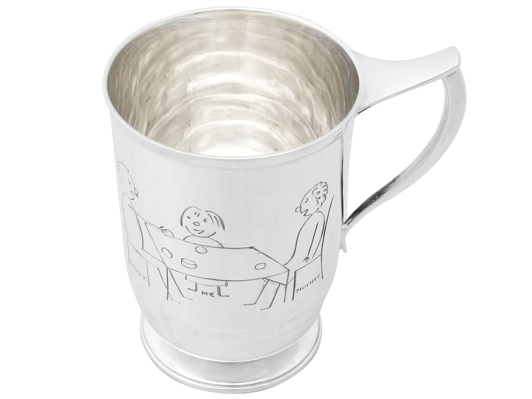 British Vintage Art Deco Style Sterling Silver Christening Mug For Sale