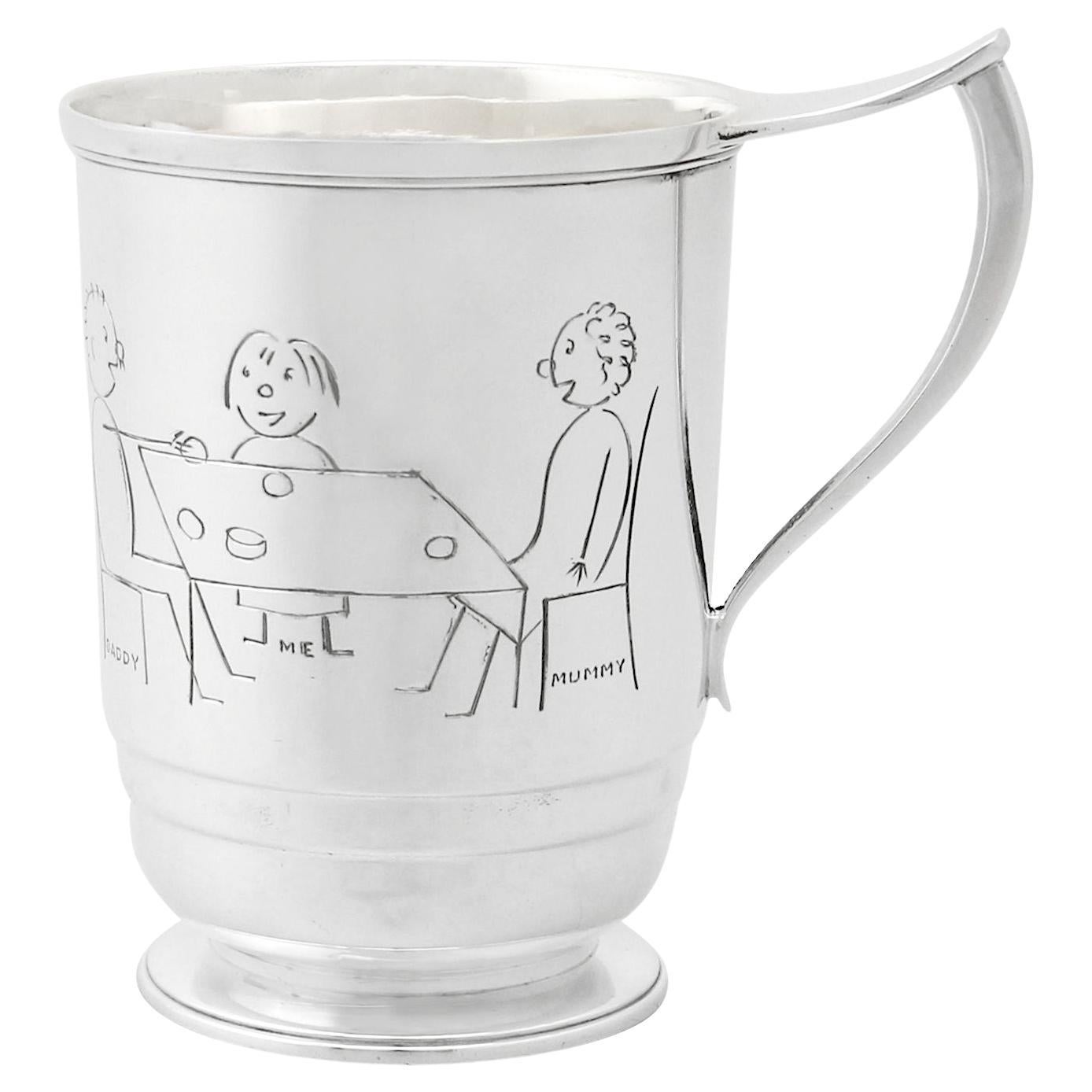 Tasse de baptême vintage en argent sterling de style Art déco