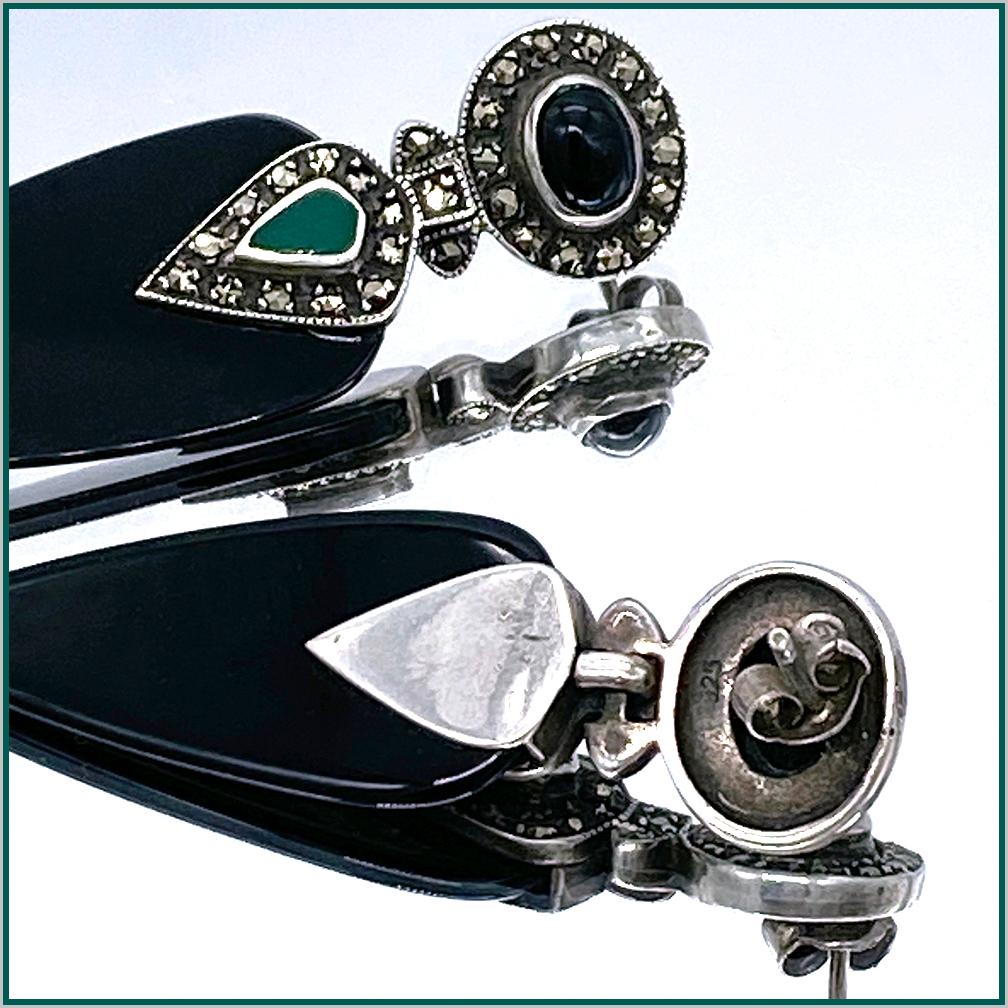 Pear Cut Art Deco Style Sterling Silver Drop Earrings For Sale