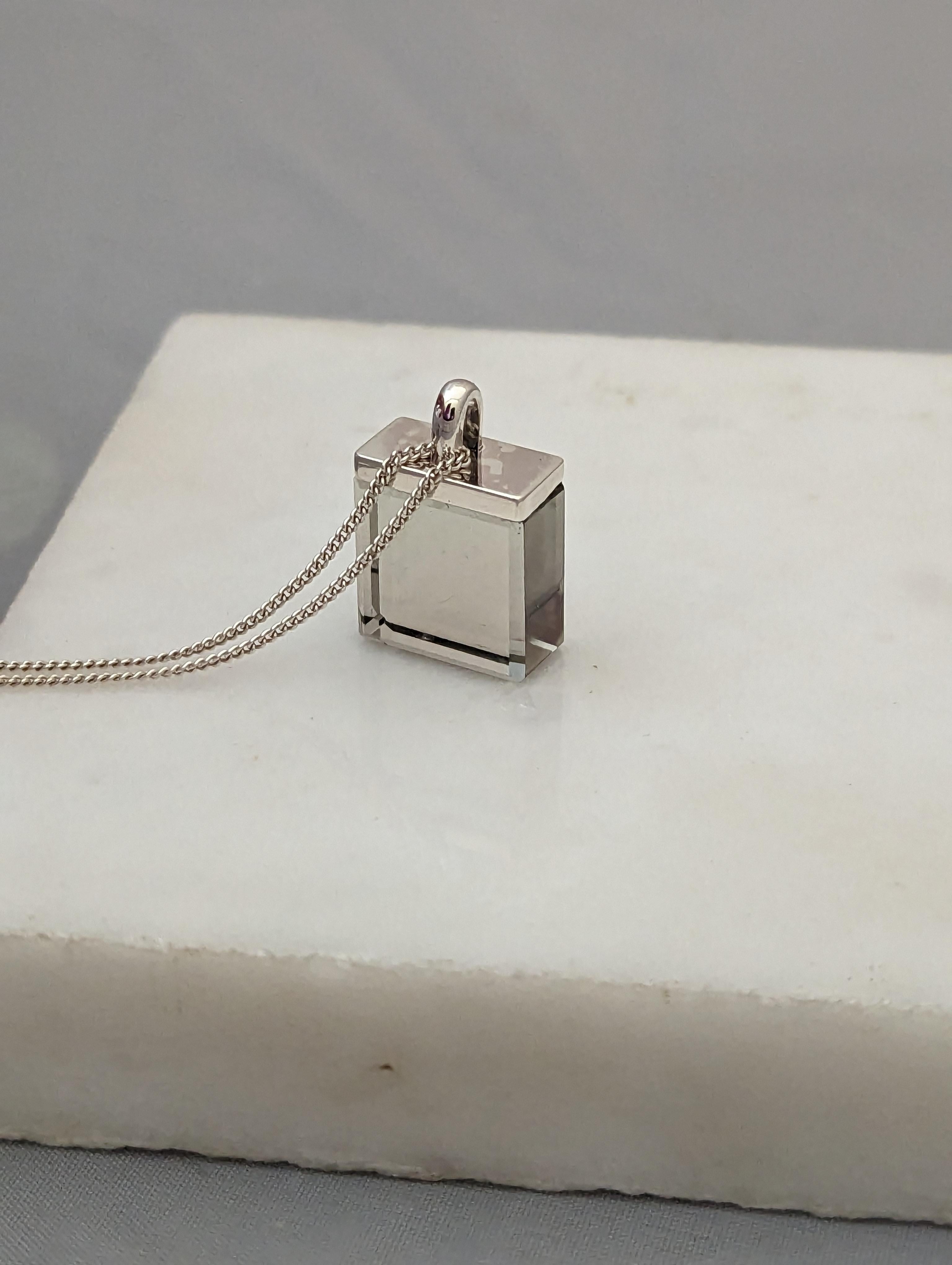 Art Deco Style Sterling Silver Pendant Necklace with Sky Blue Quartz For Sale 3