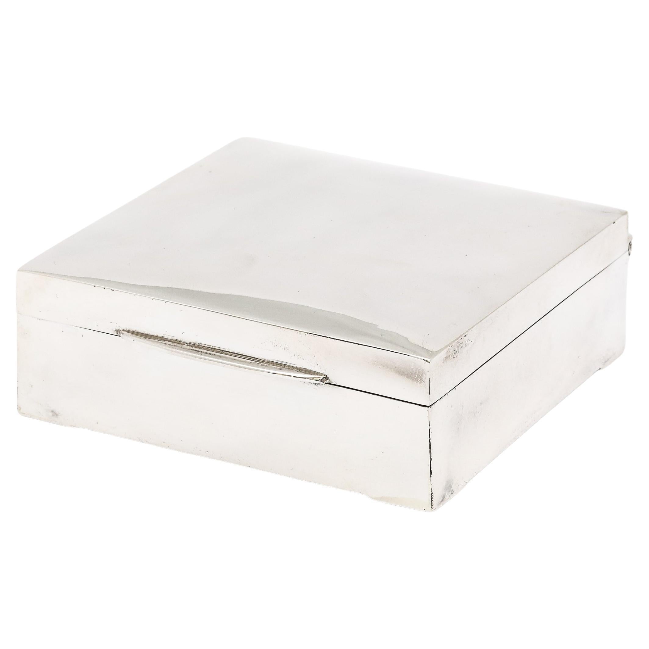 Art Deco-Style Sterling Silver Table Box Having a Hinged Lid