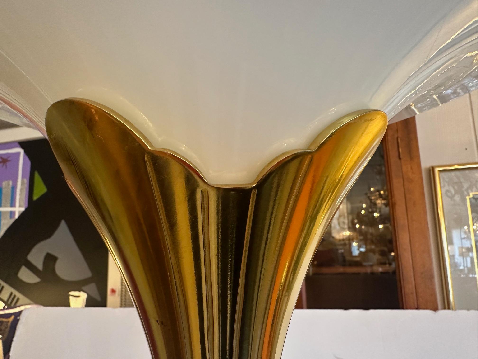 Art Deco Style Stiffel Solid Brass Tulip Torchiere Floor Lamp In Good Condition For Sale In Hopewell, NJ