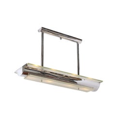 Art Deco Style Streamlined Machine Age Two Tier Mottled Glass & Chrome Pendant