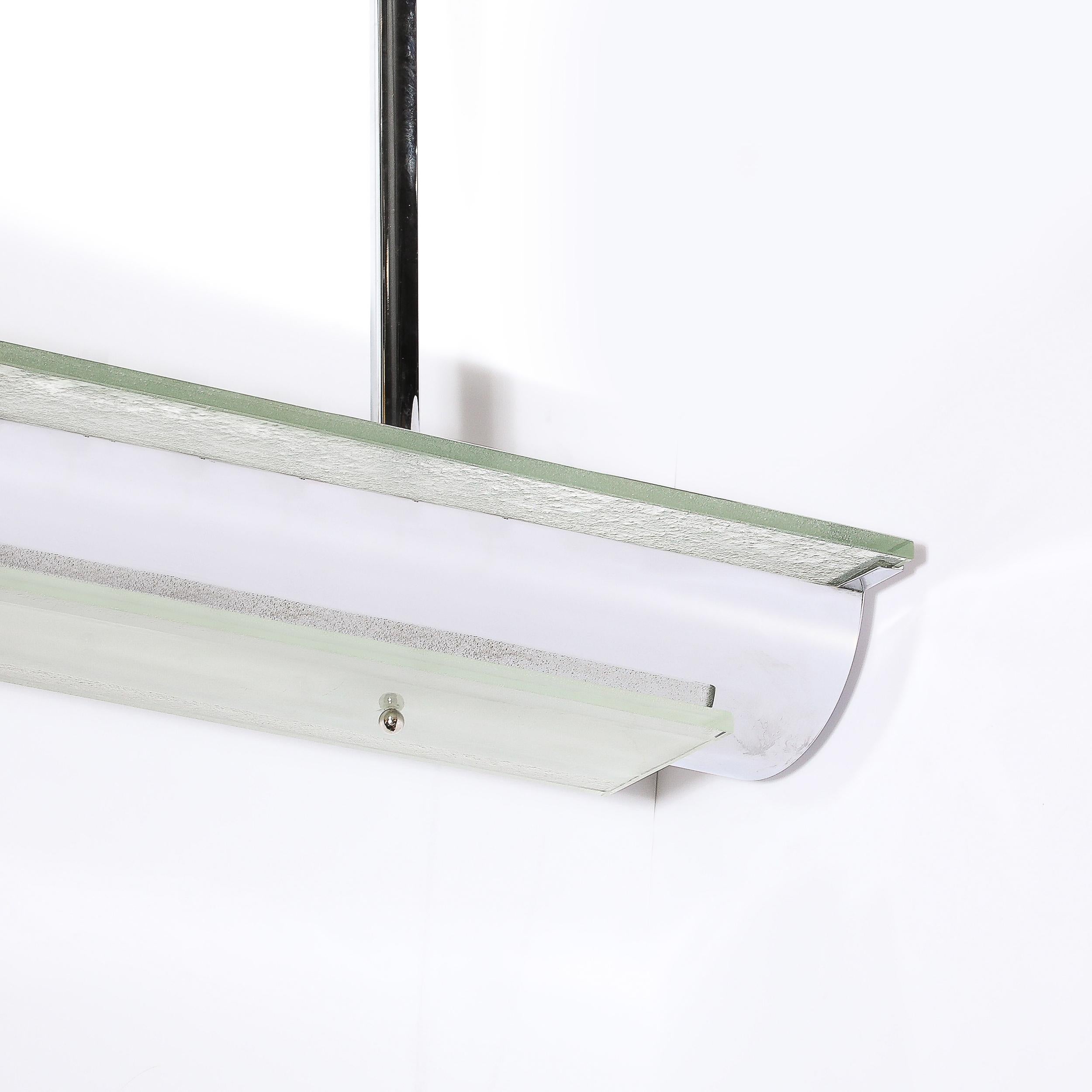Art Deco Stil stromlinienförmige Machine Age Zweistöckige Pendelleuchte aus gesprenkeltem Glas und Chrom im Angebot 2