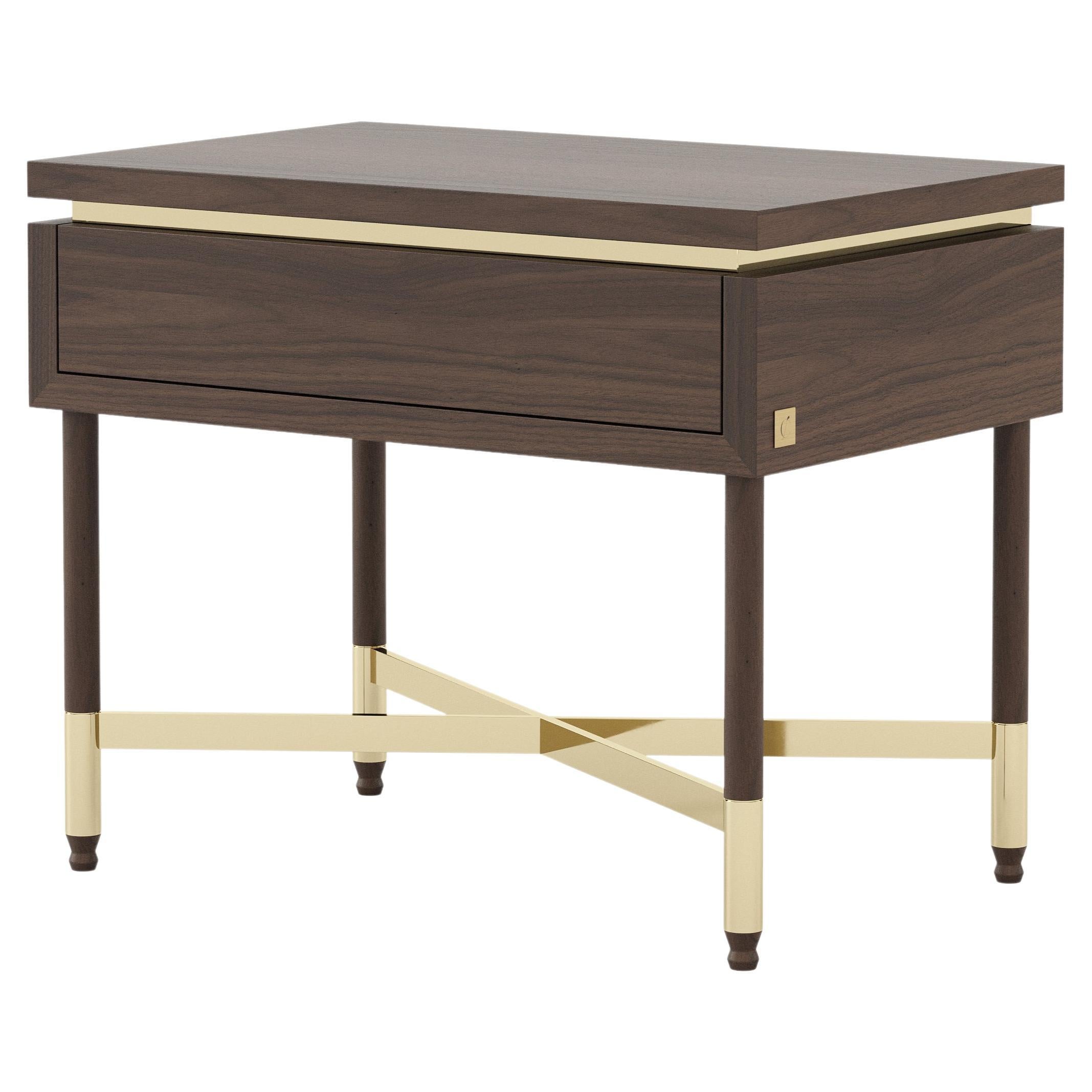 Art Deco Style Sublime Nightstand Made with Walnut and Brass For Sale