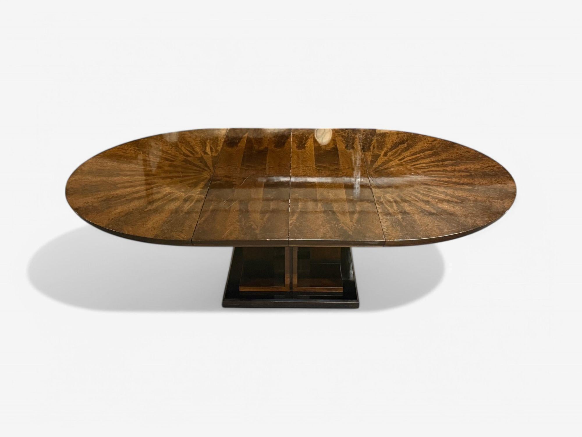 Table de salle à manger de style Art déco, acajou Sunburst, laqué, table centrale, 20e siècle en vente 5