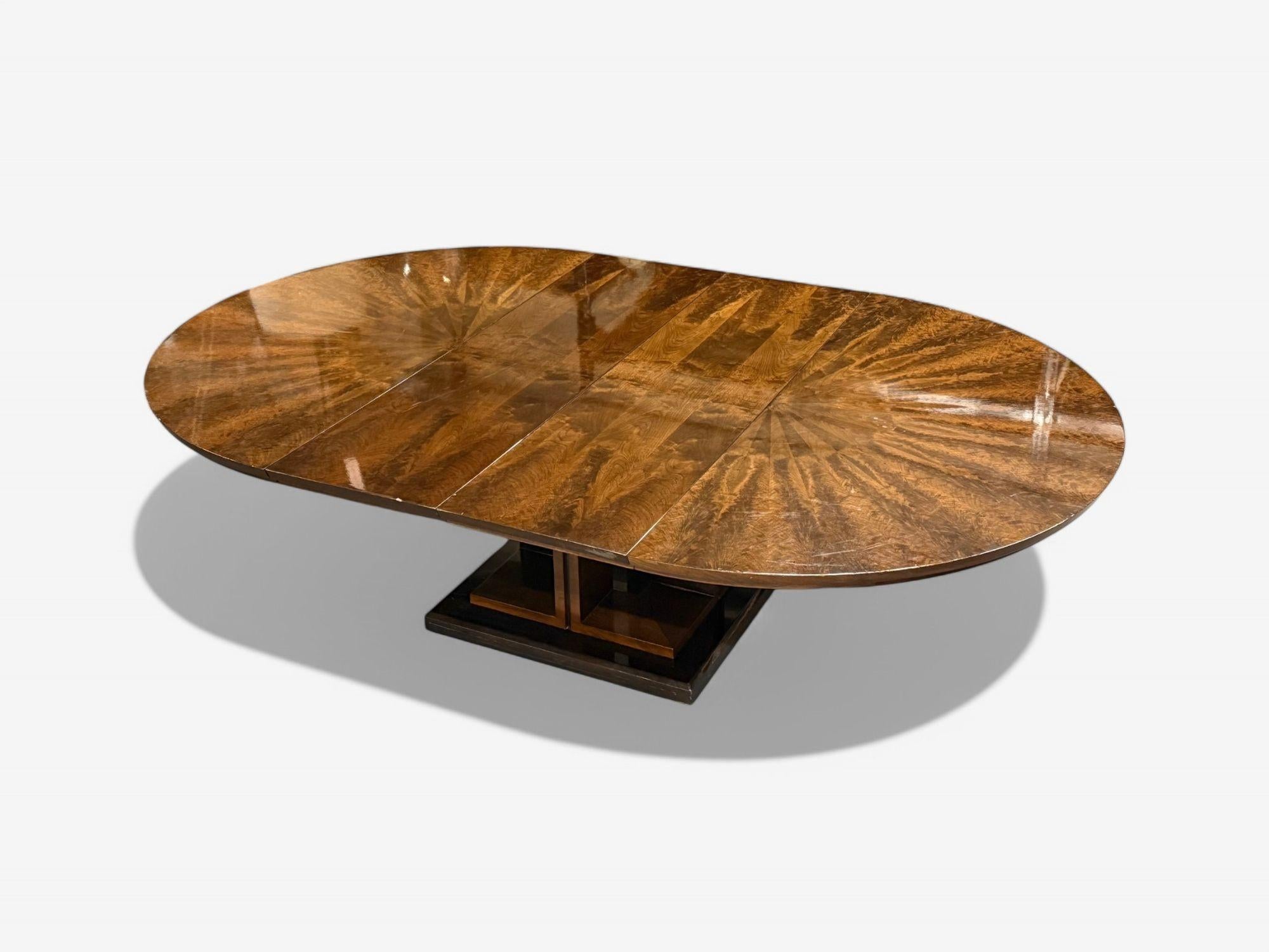 Table de salle à manger de style Art déco, acajou Sunburst, laqué, table centrale, 20e siècle en vente 6