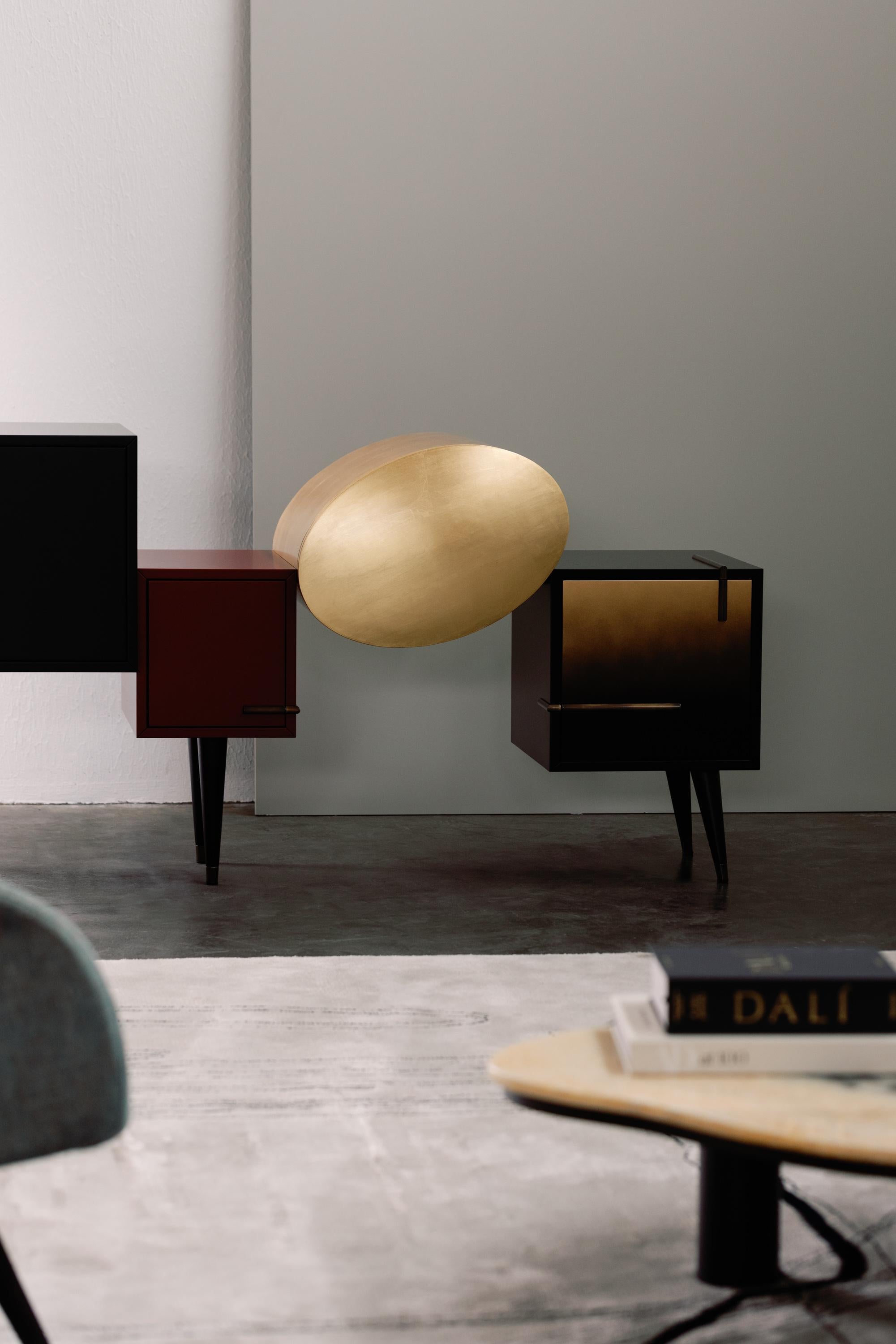 Art Deco Style Sunshine Sideboard, Black, Gold Leaf, Handmade by Greenapple For Sale 3