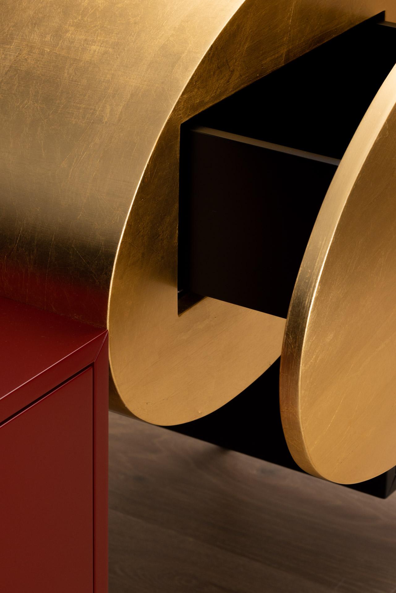 Art Deco Style Sunshine Sideboard, Black, Gold Leaf, Handmade by Greenapple For Sale 7