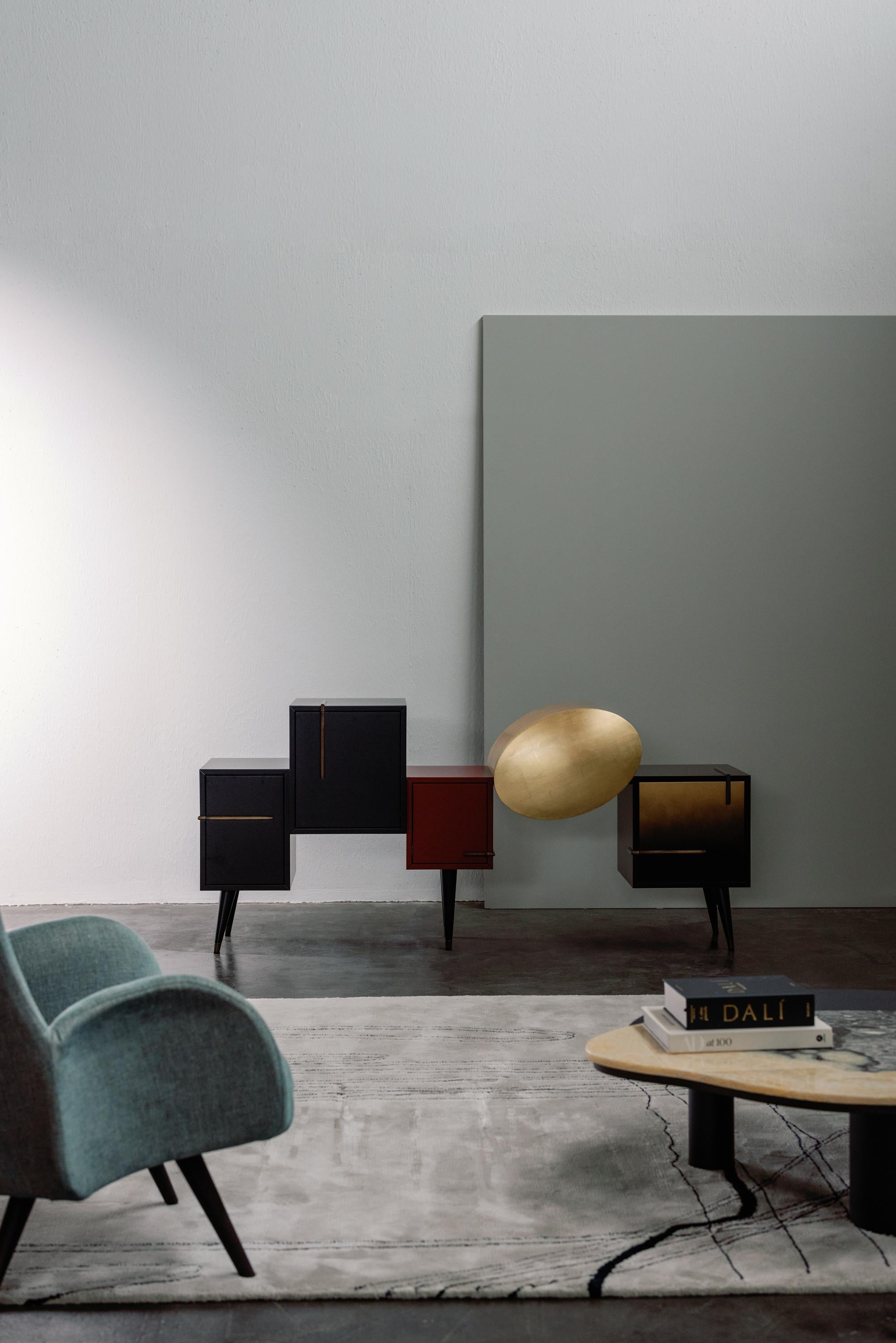 Contemporary Art Deco Style Sunshine Sideboard, Black, Gold Leaf, Handmade by Greenapple For Sale