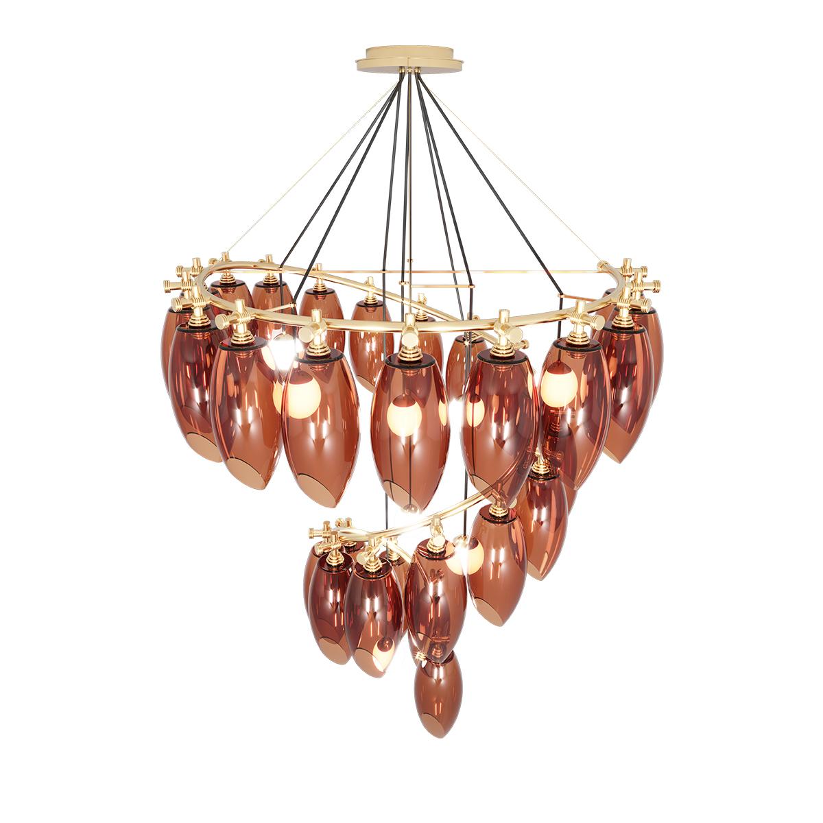 Portuguese 21st Century Art Deco Style Suspension Lamp Chandelier Blown Glass Bulbs For Sale