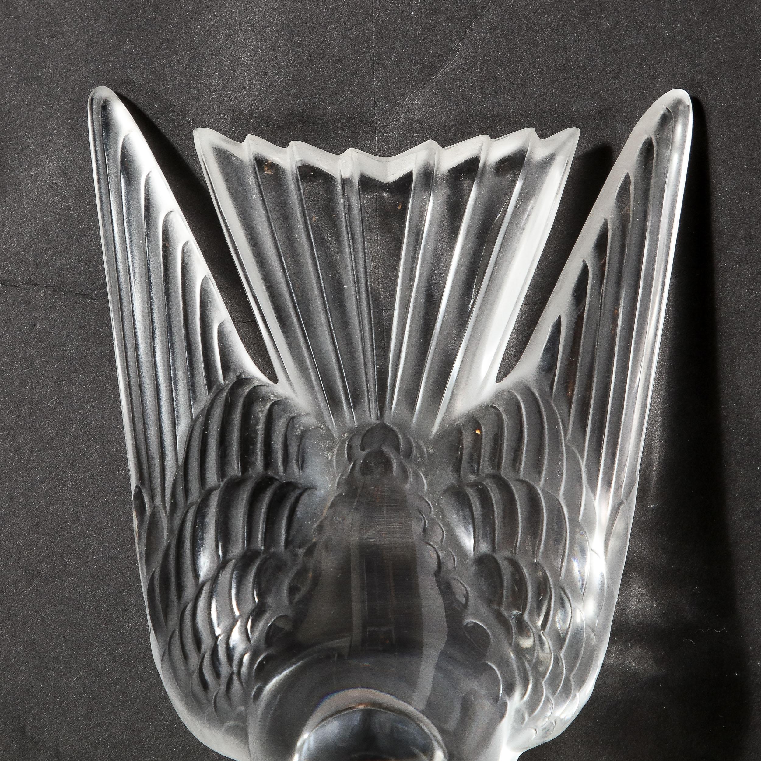 Art Deco Style 'Swallow' Bookends in Molded and Frosted Crystal signed Lalique For Sale 5
