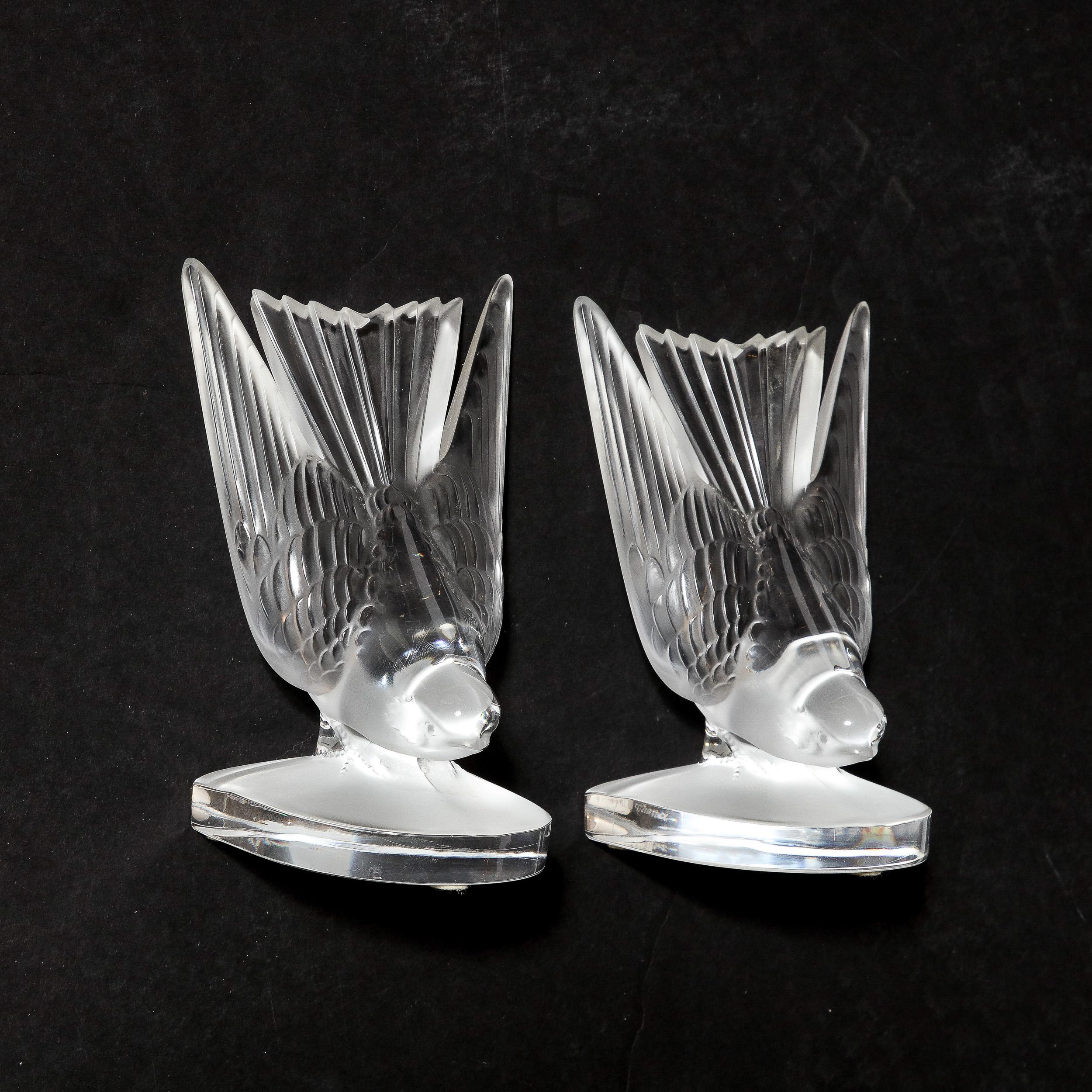 Art Deco Style 'Swallow' Bookends in Molded and Frosted Crystal signed Lalique For Sale 6
