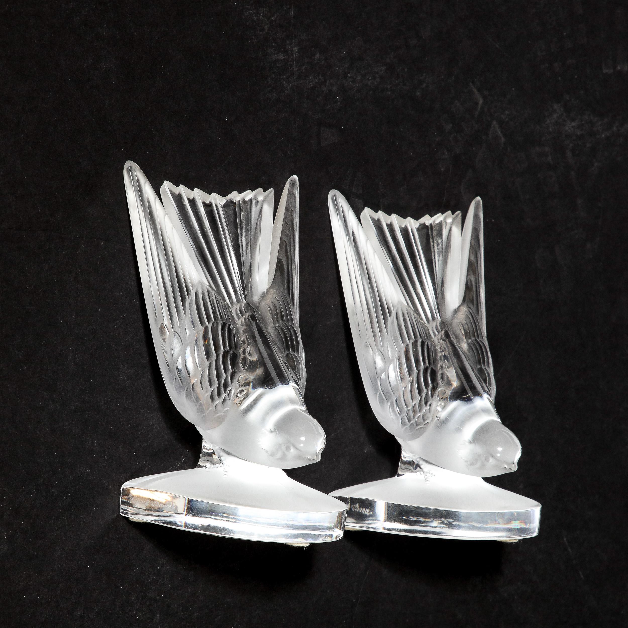 Art Deco Style 'Swallow' Bookends in Molded and Frosted Crystal signed Lalique For Sale 7