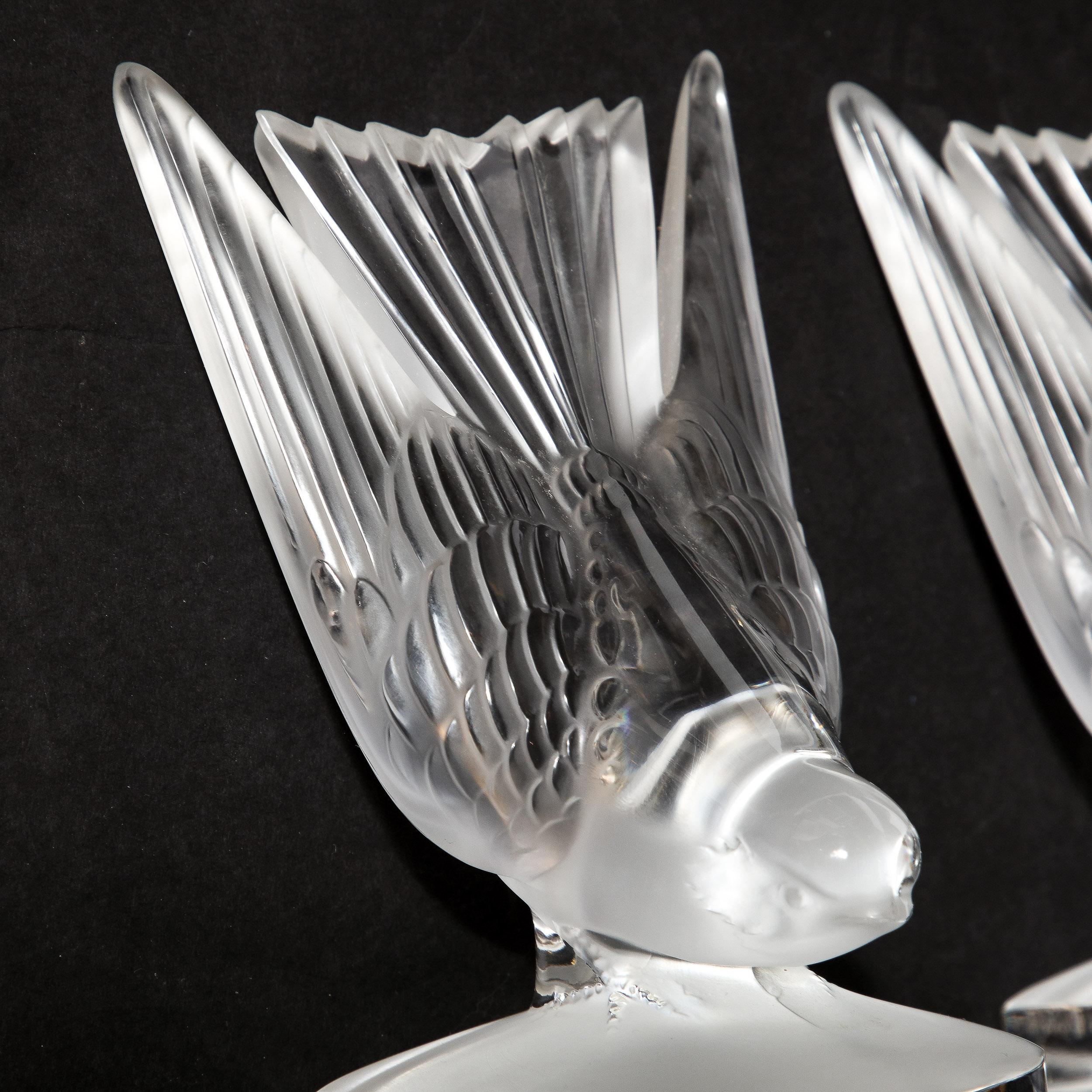 Art Deco Style 'Swallow' Bookends in Molded and Frosted Crystal signed Lalique For Sale 8