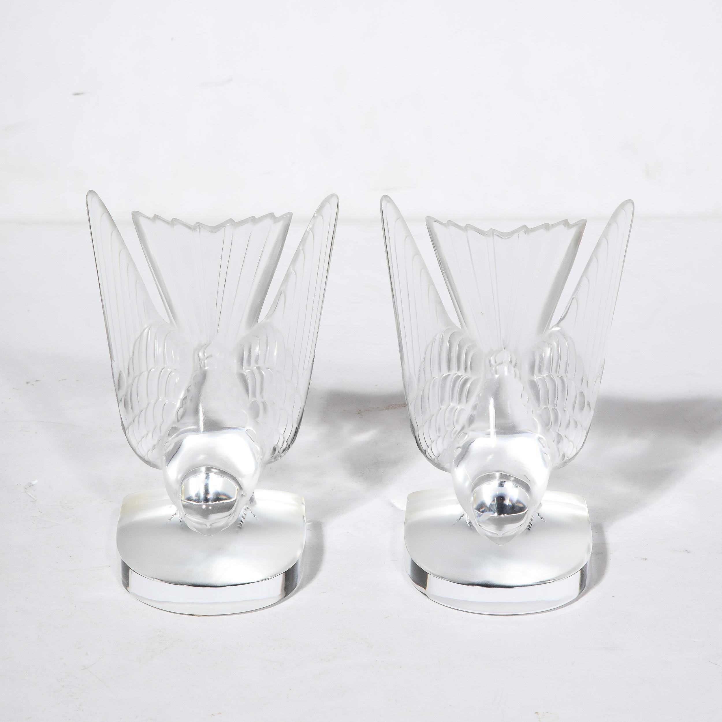 Art Deco Style 'Swallow' Bookends in Molded and Frosted Crystal signed Lalique For Sale 9