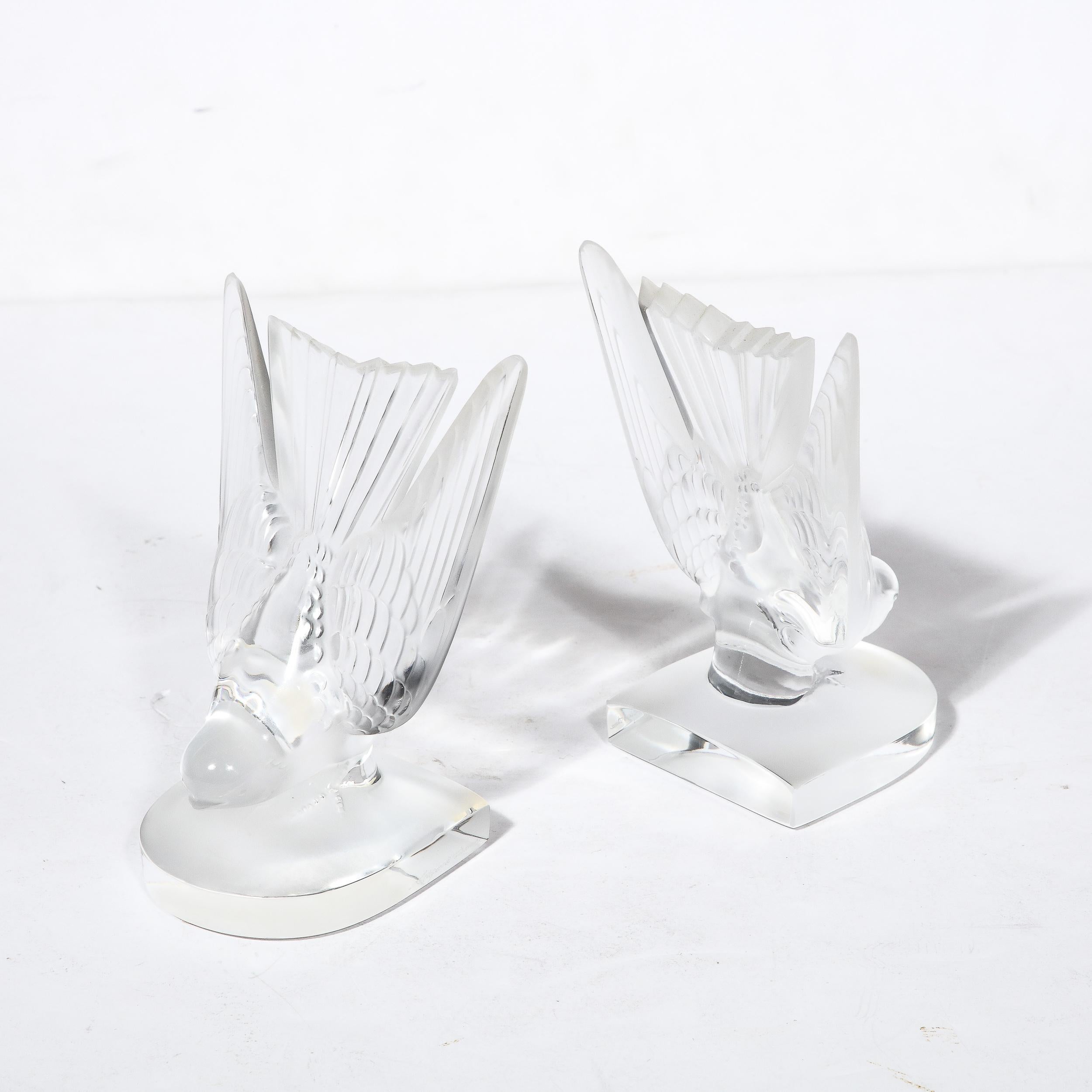 Art Deco Style 'Swallow' Bookends in Molded and Frosted Crystal signed Lalique For Sale 10