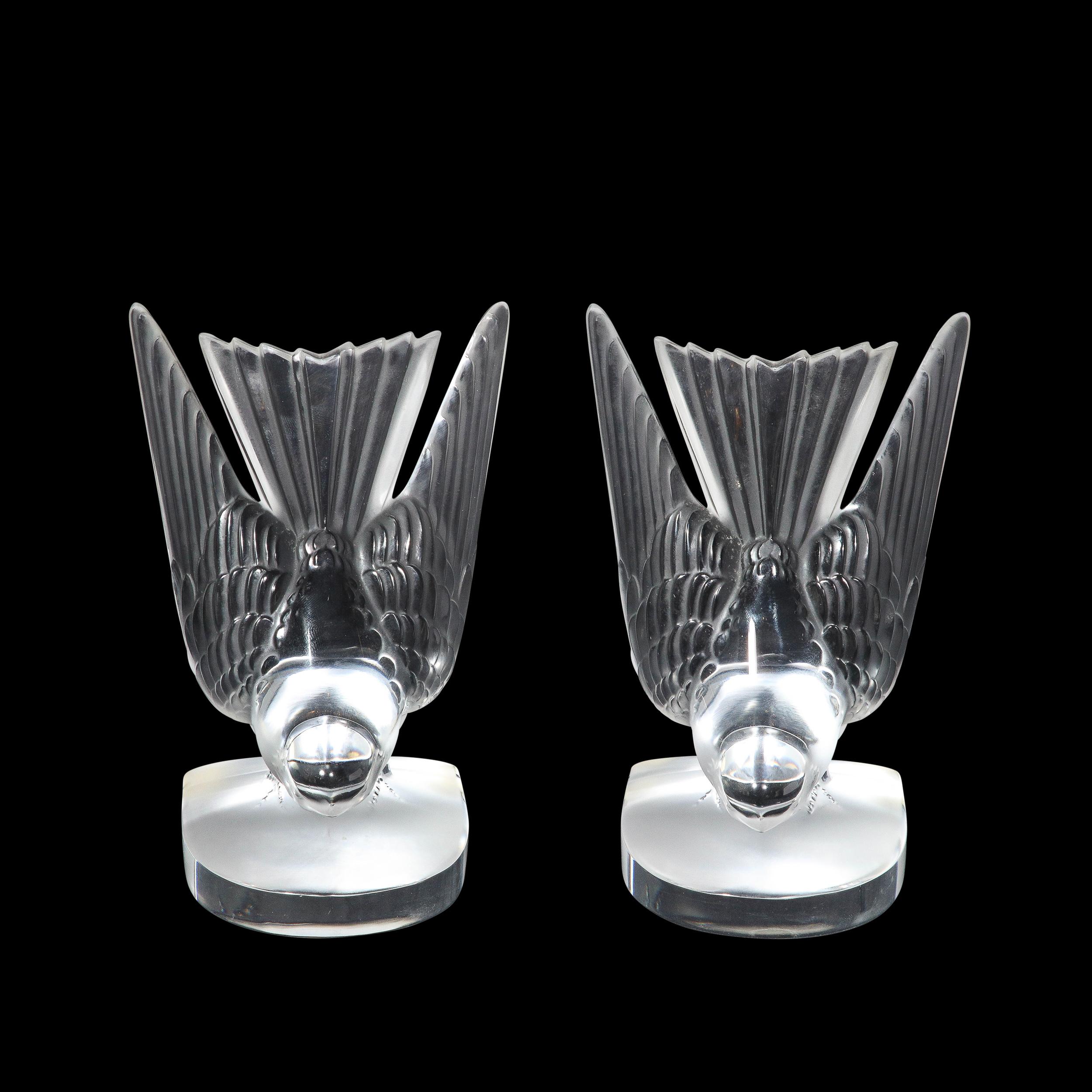 Art Deco Style 'Swallow' Bookends in Molded and Frosted Crystal signed Lalique For Sale 12