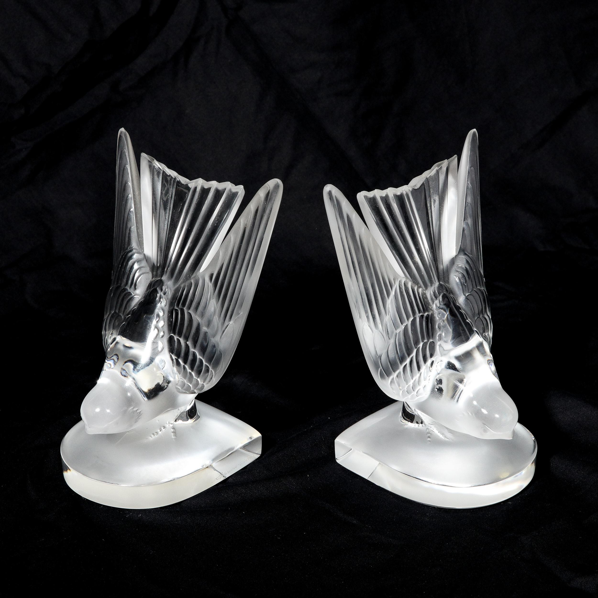 Art Deco Style 'Swallow' Bookends in Molded and Frosted Crystal signed Lalique For Sale 13
