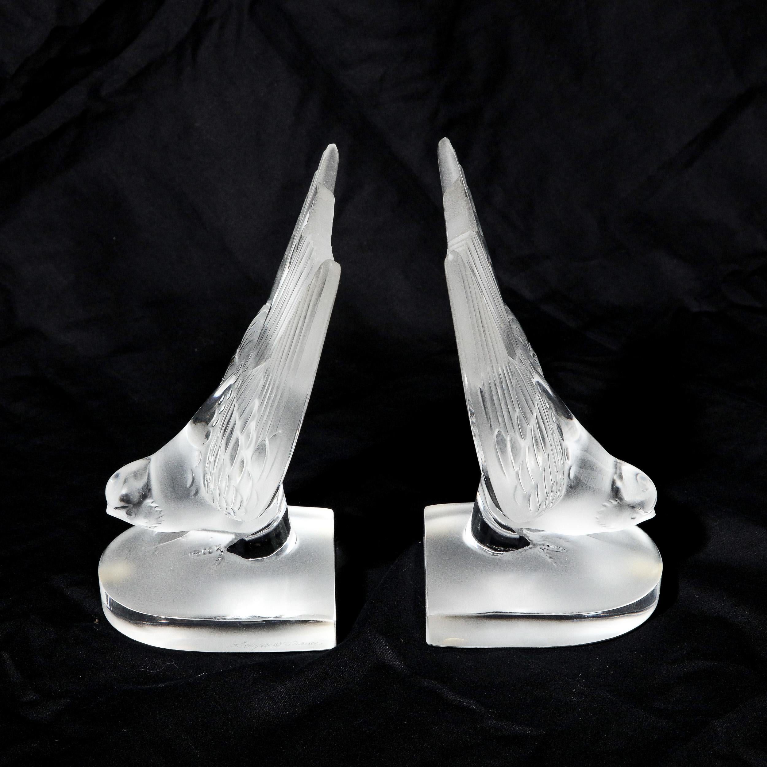 Art Deco Style 'Swallow' Bookends in Molded and Frosted Crystal signed Lalique For Sale 14
