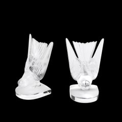 Art Deco Style 'Swallow' Bookends in Molded and Frosted Crystal signed Lalique